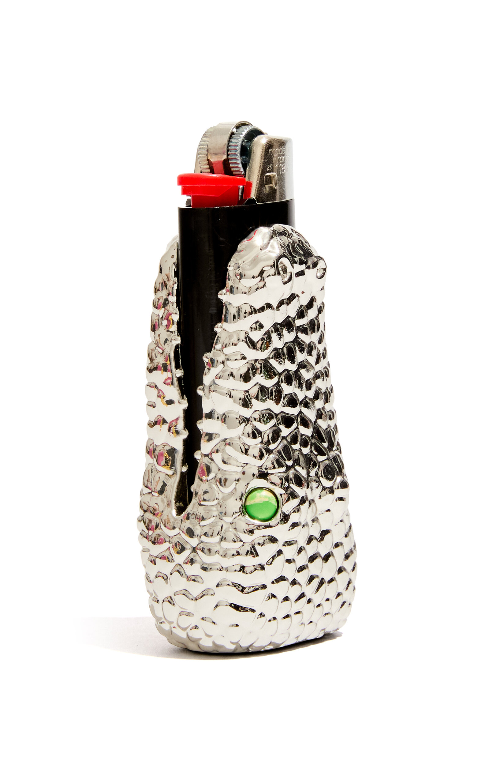 Edie Parker Croc Lighter Case In Silver