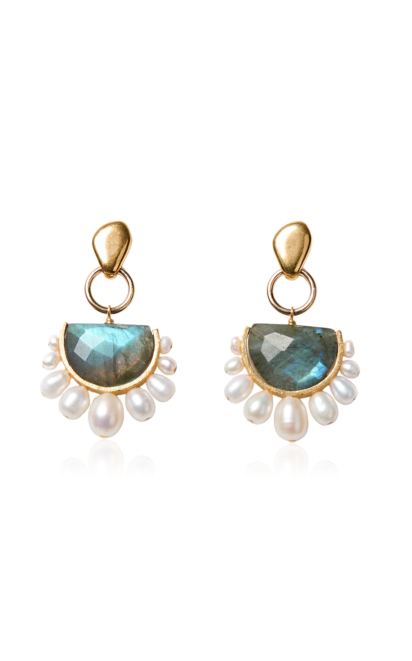 Chan Luu Luna Arc 18k Gold-plated Labradorite Earrings In Green