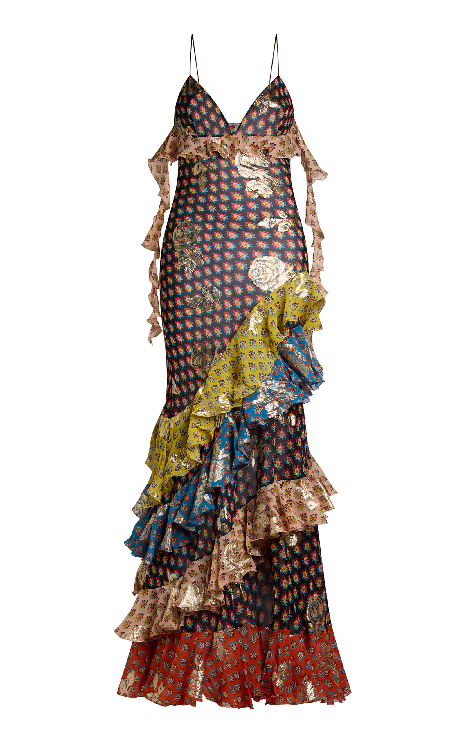Etro Ruffled Metallic Silk Maxi Dress - Multi
