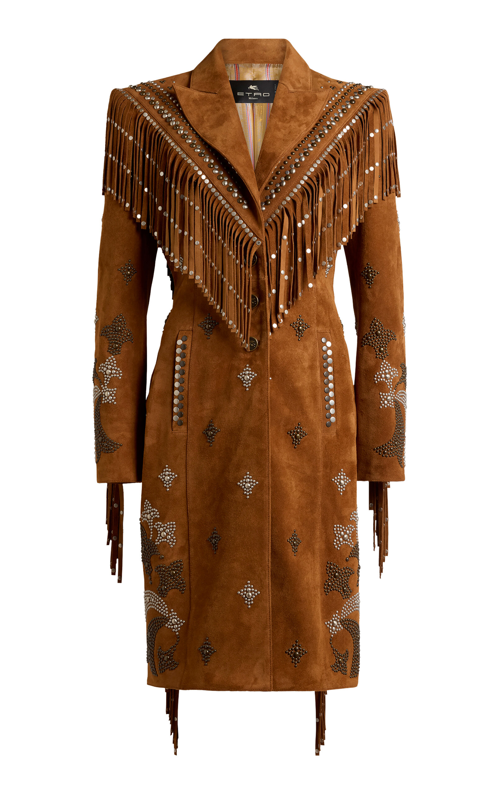 Etro Embellished Suede Coat In Brown