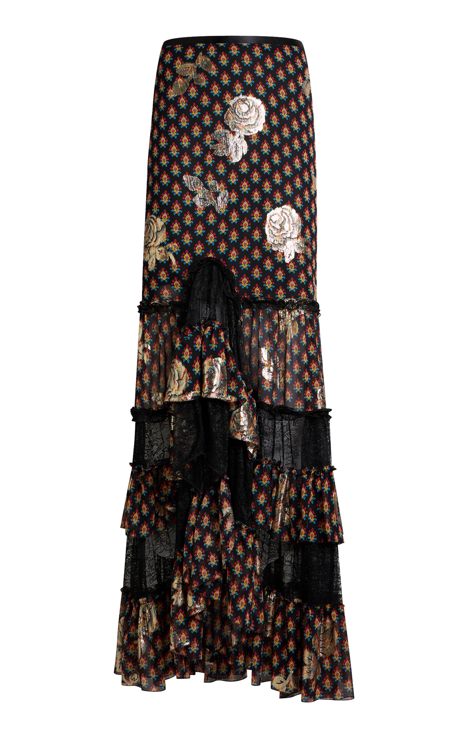 Etro Ruffled Metallic Silk Maxi Skirt - Multi
