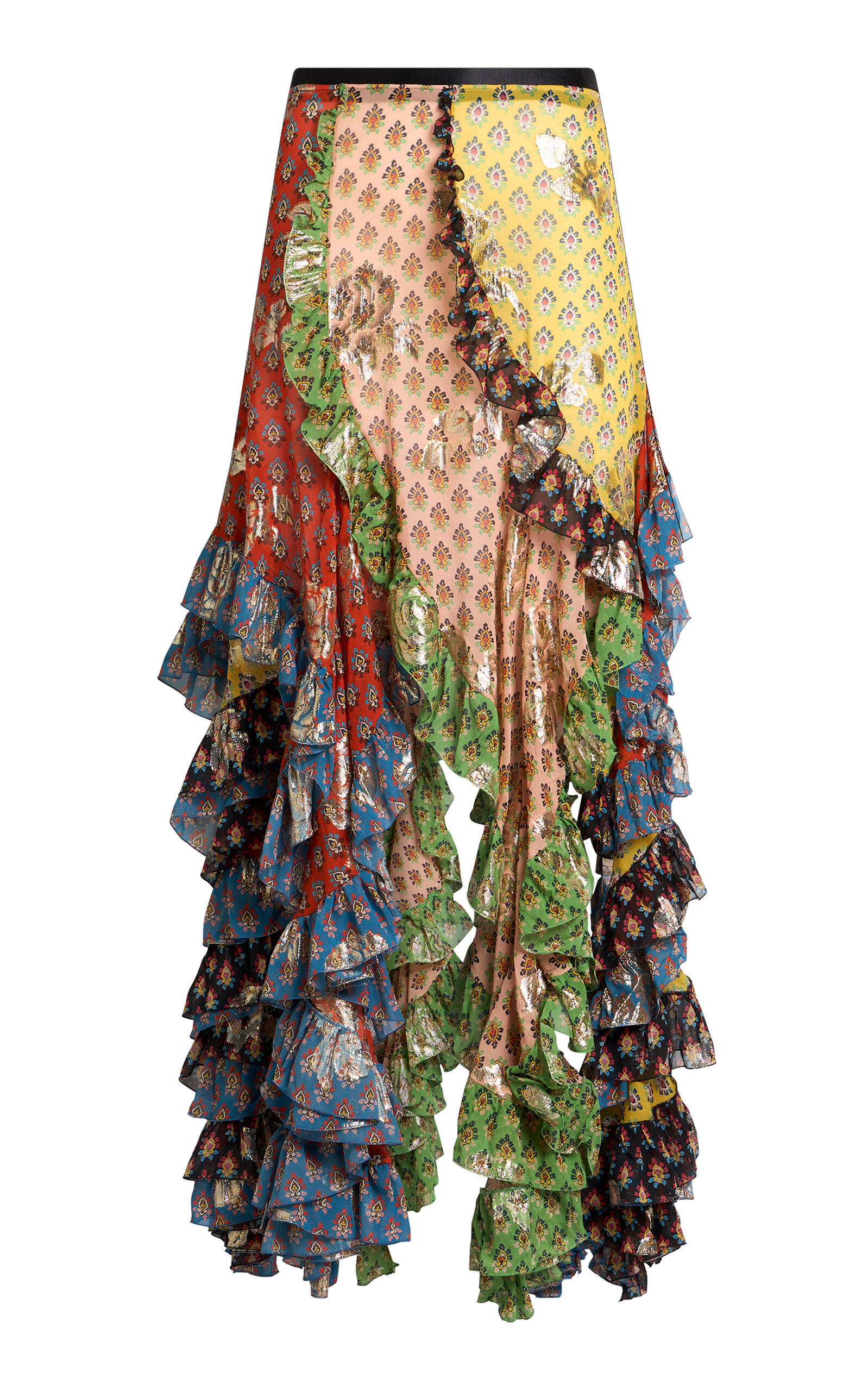 Etro Ruffled Metallic Silk Midi Skirt - Multi