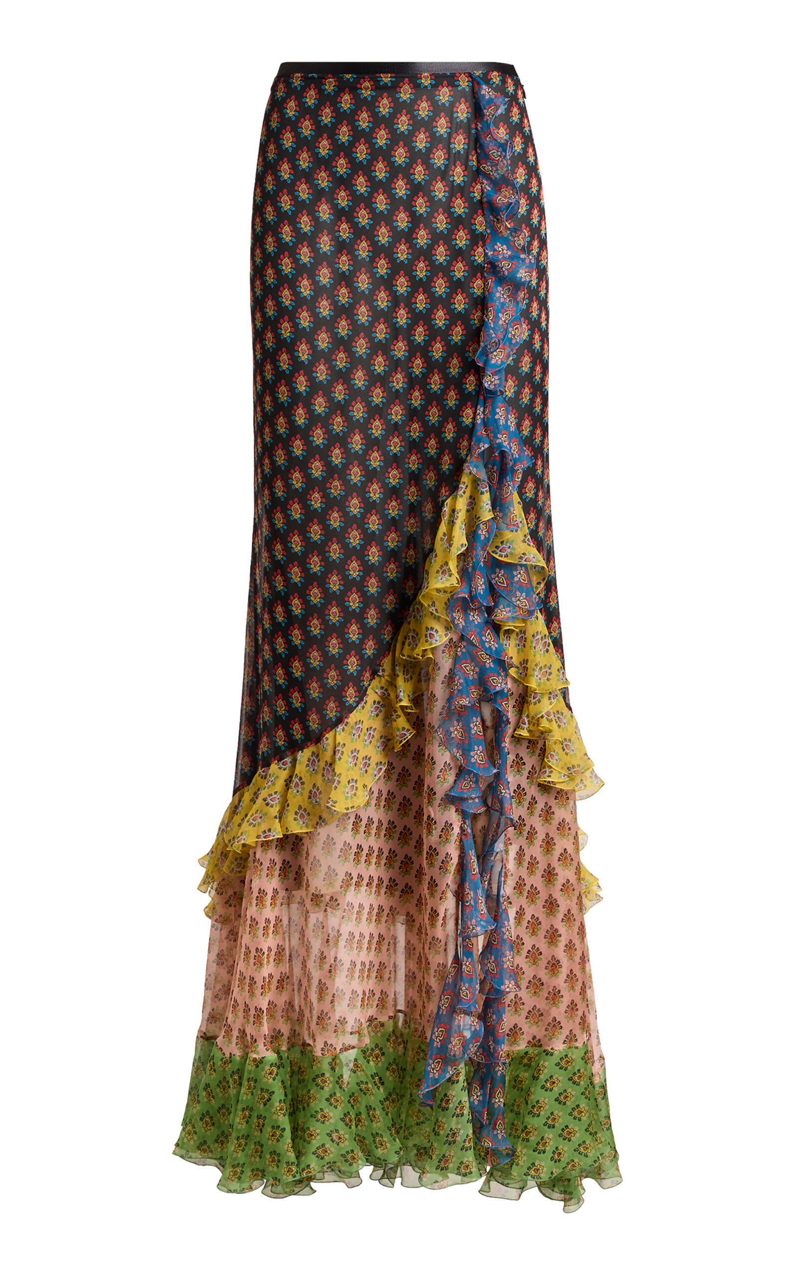 Etro Ruffled Silk Maxi Skirt In Multi
