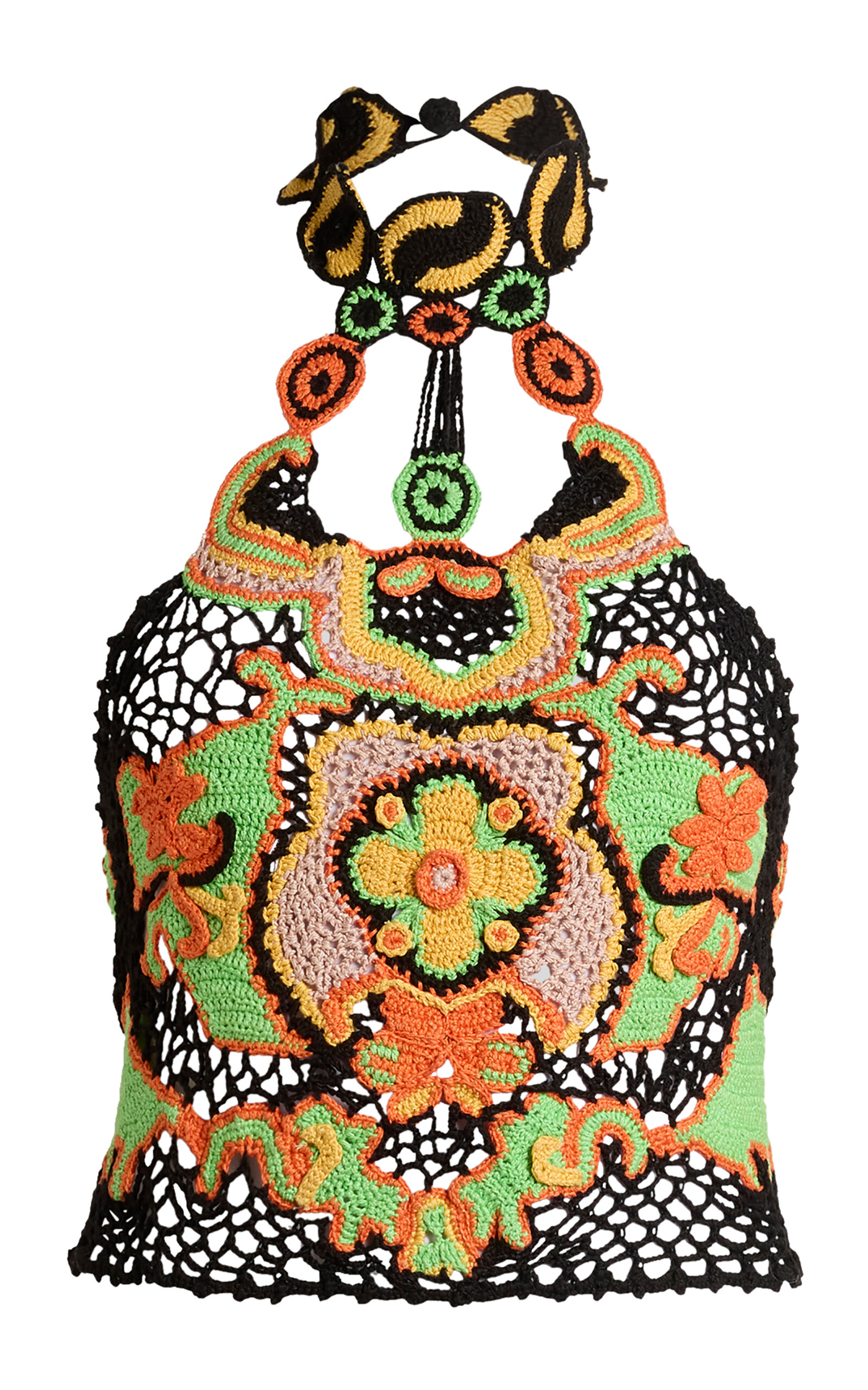 Etro Cotton Crop Top With Crochet-effect Floral Pattern In Multi