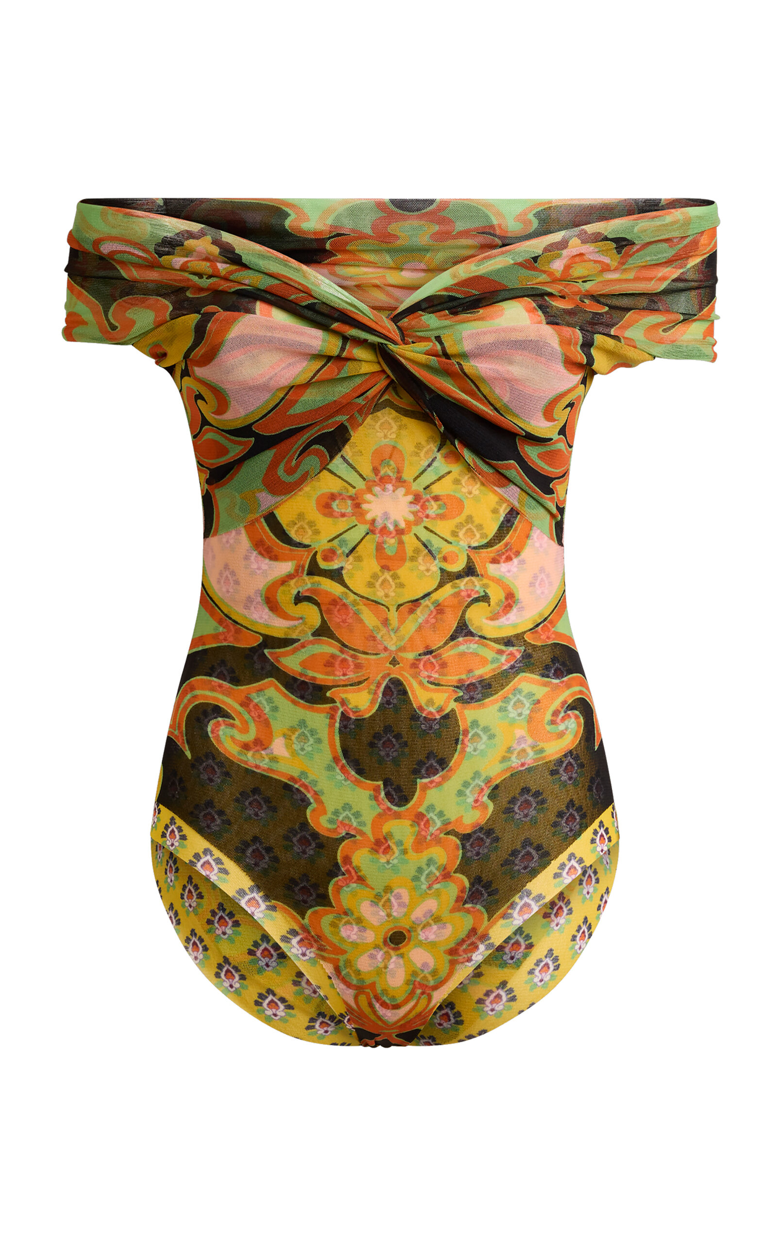 Etro Off-the-shoulder Mesh Bodysuit In Multi