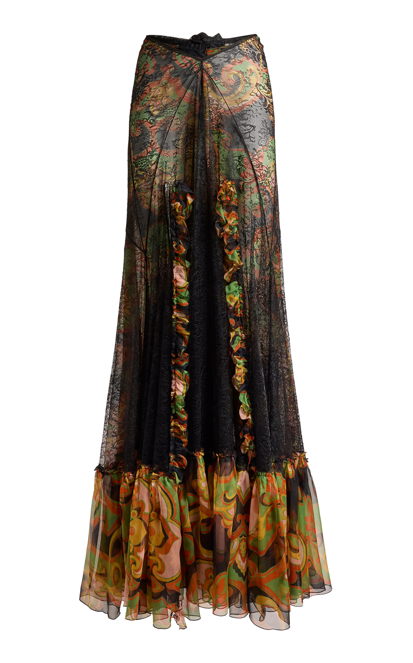 Etro Ruffled Lace Maxi Skirt In Black