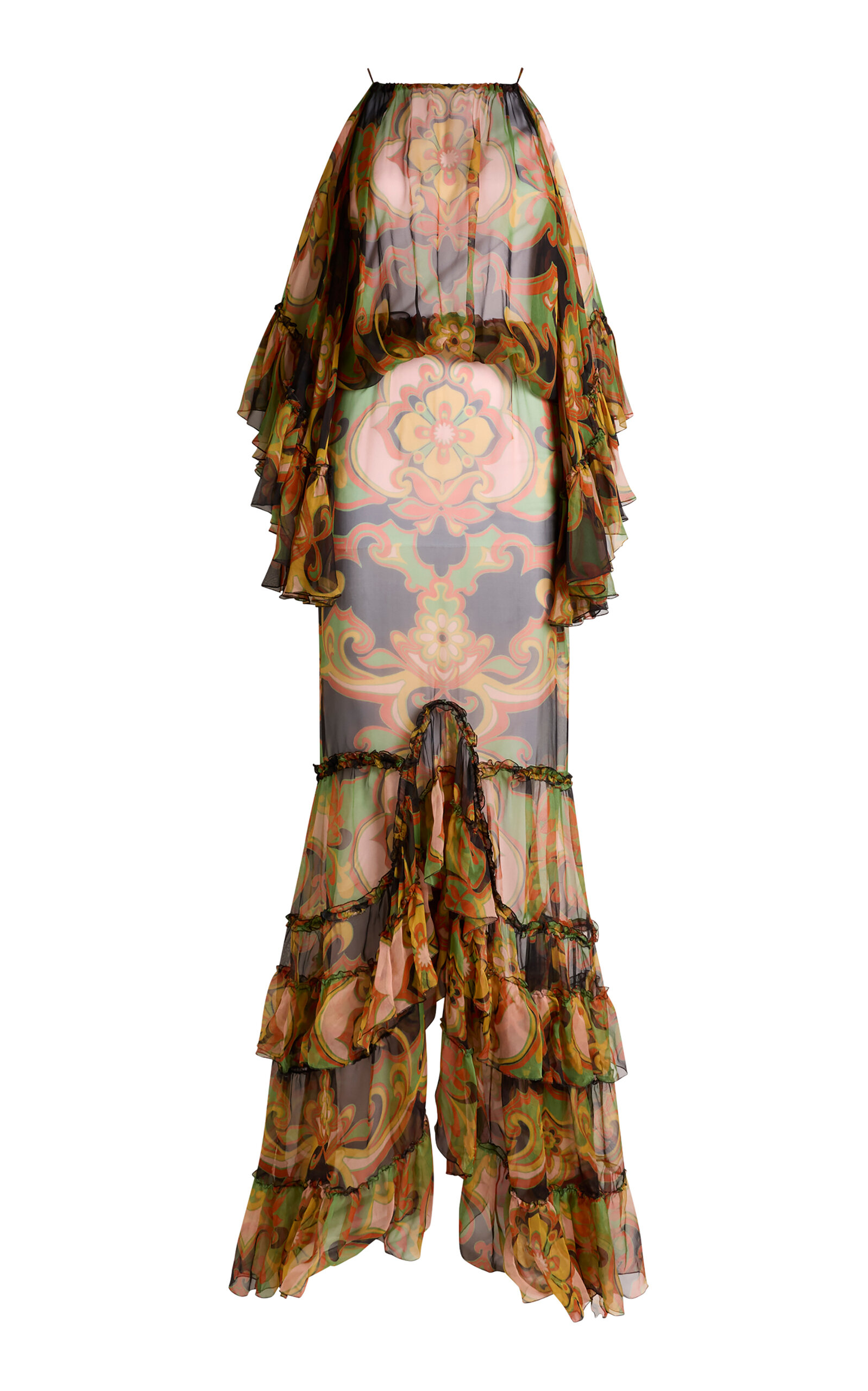 Etro Open Back Draped Silk Maxi Dress In Multi