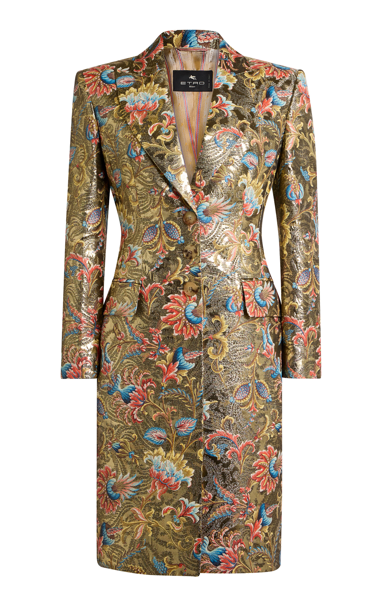 Etro Lightweight Brocade Coat In Green