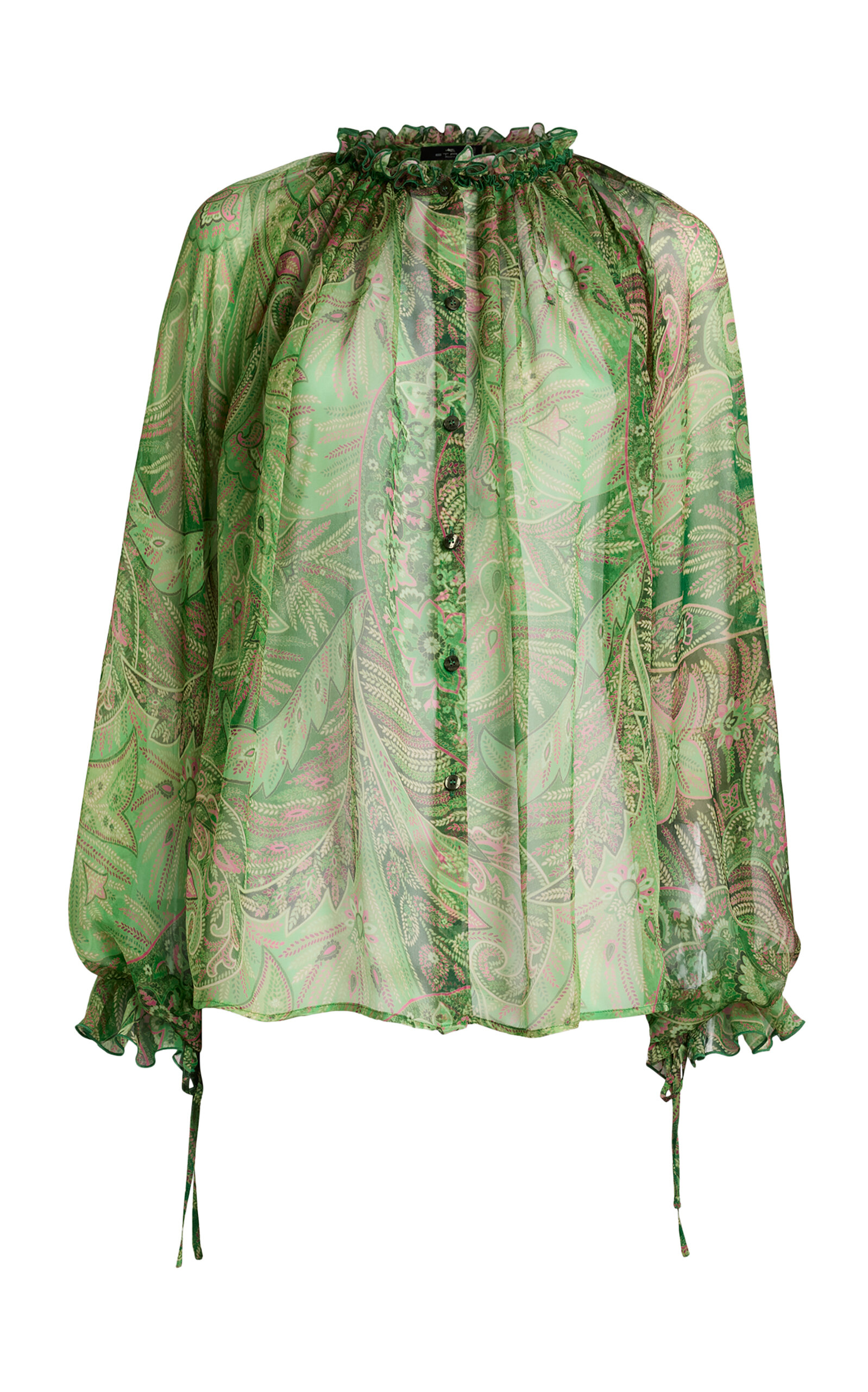 Etro Ruffled Silk Top In Green