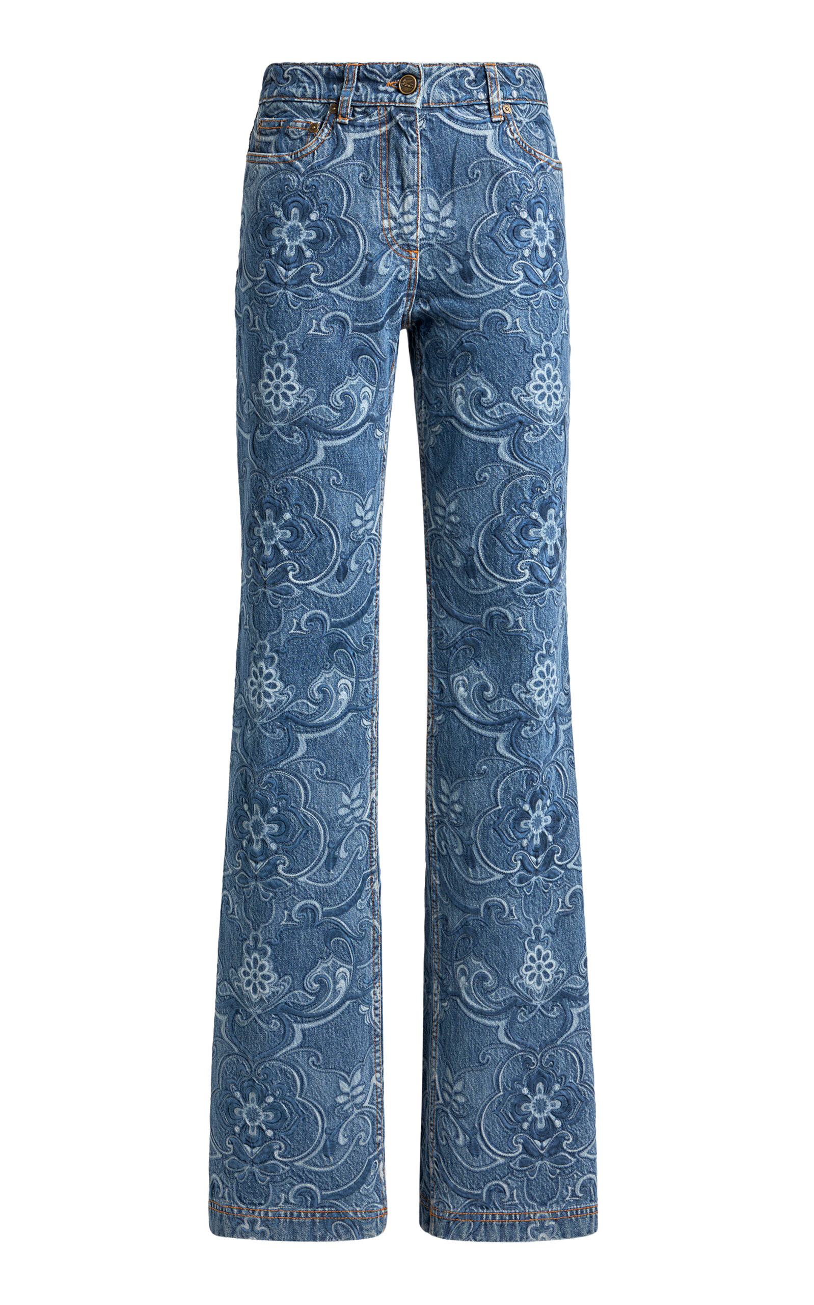 Etro Printed Rigid Low-rise Straight-leg Jeans In Blue