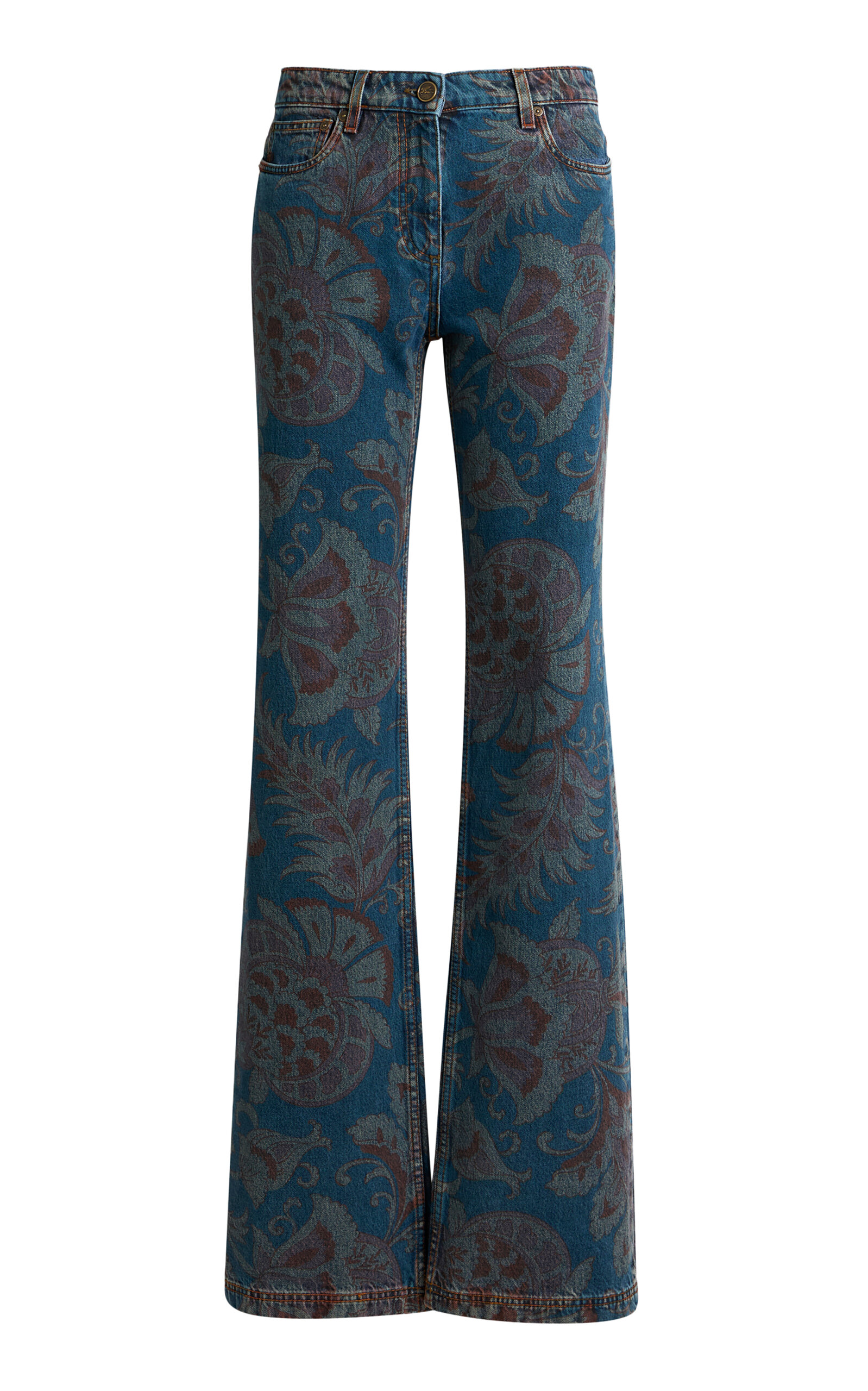 Etro Printed Rigid Low-rise Straight-leg Jeans In Blue