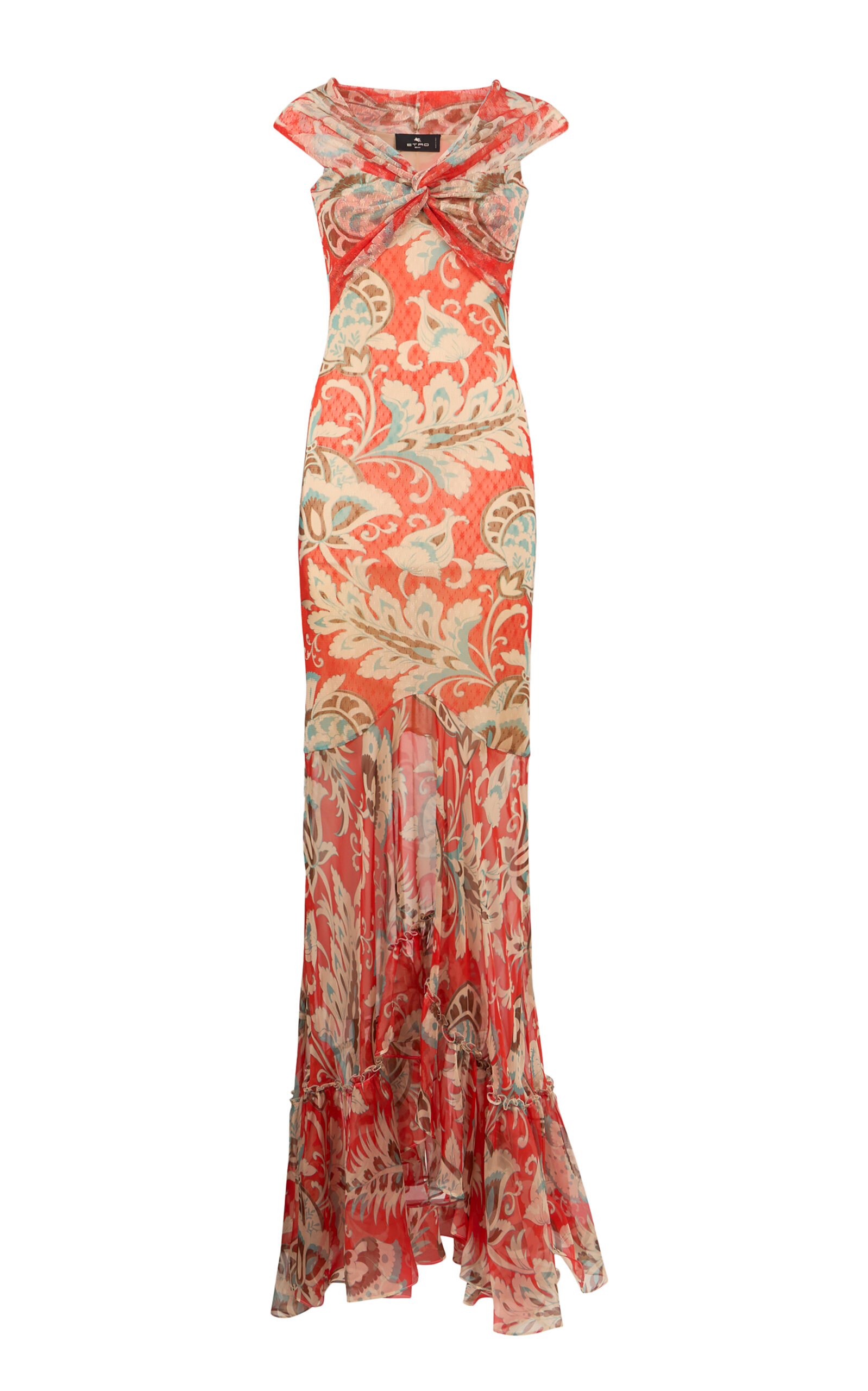 Etro Silk-trimmed Mesh Off-the-shoulder Maxi Dress In Multi