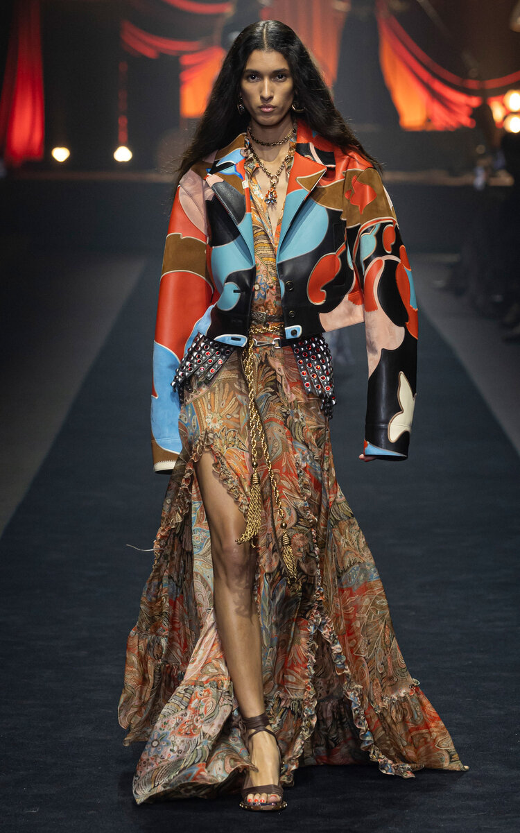 Etro Patterned Leather Jacket In Multi