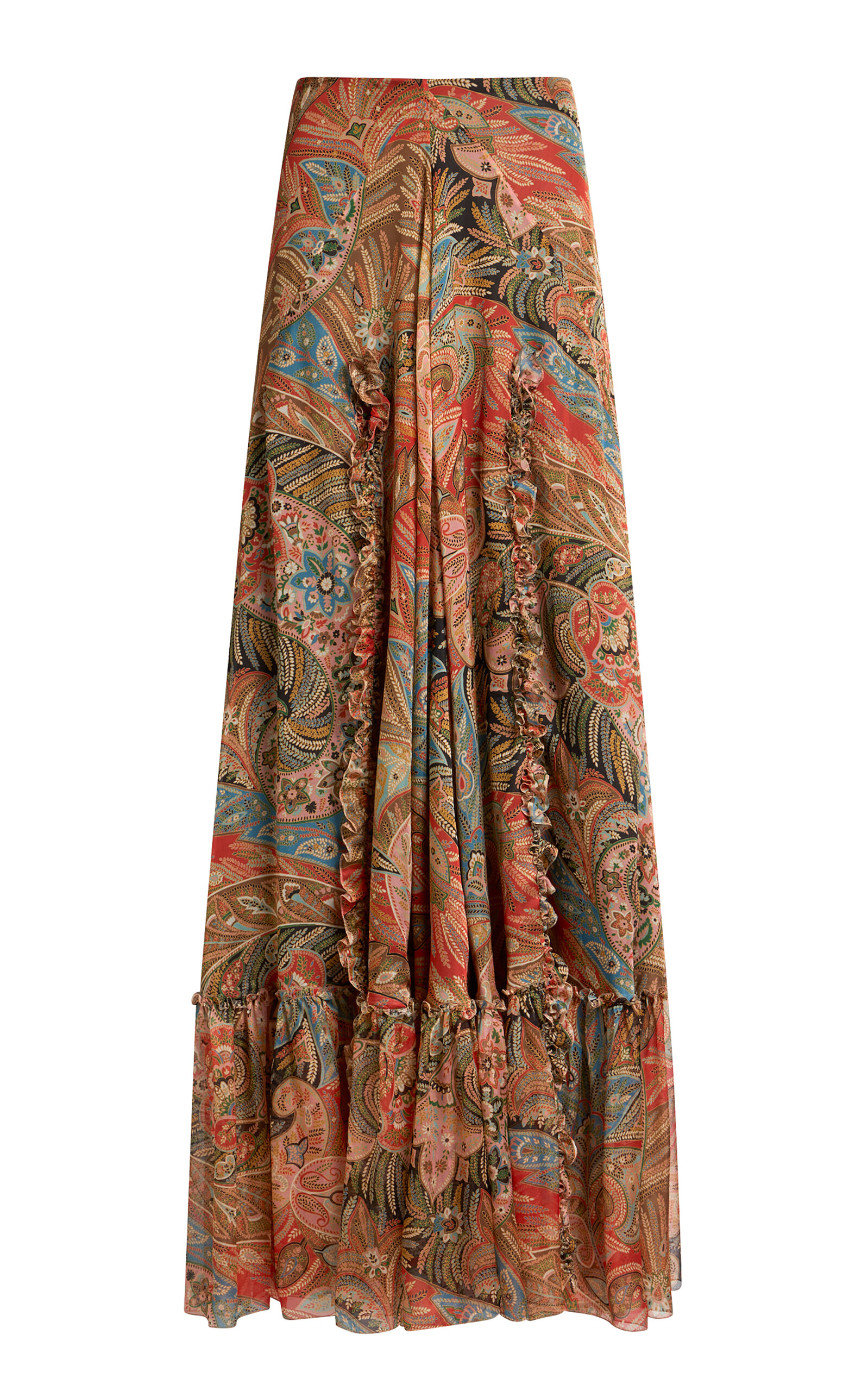 Etro Ruffled Silk Maxi Skirt In Multi