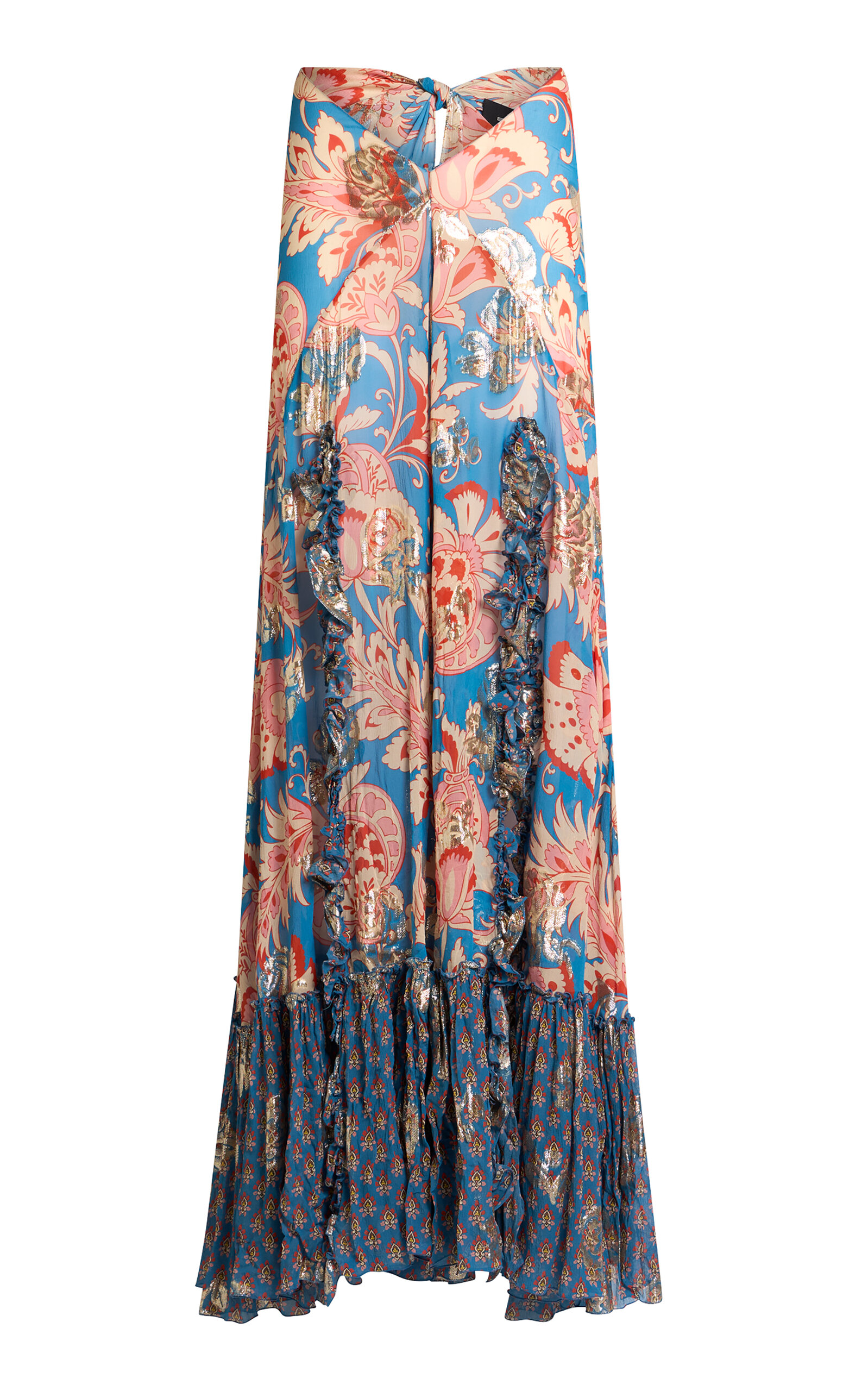 Etro Ruffled Metallic Silk Maxi Skirt - Multi