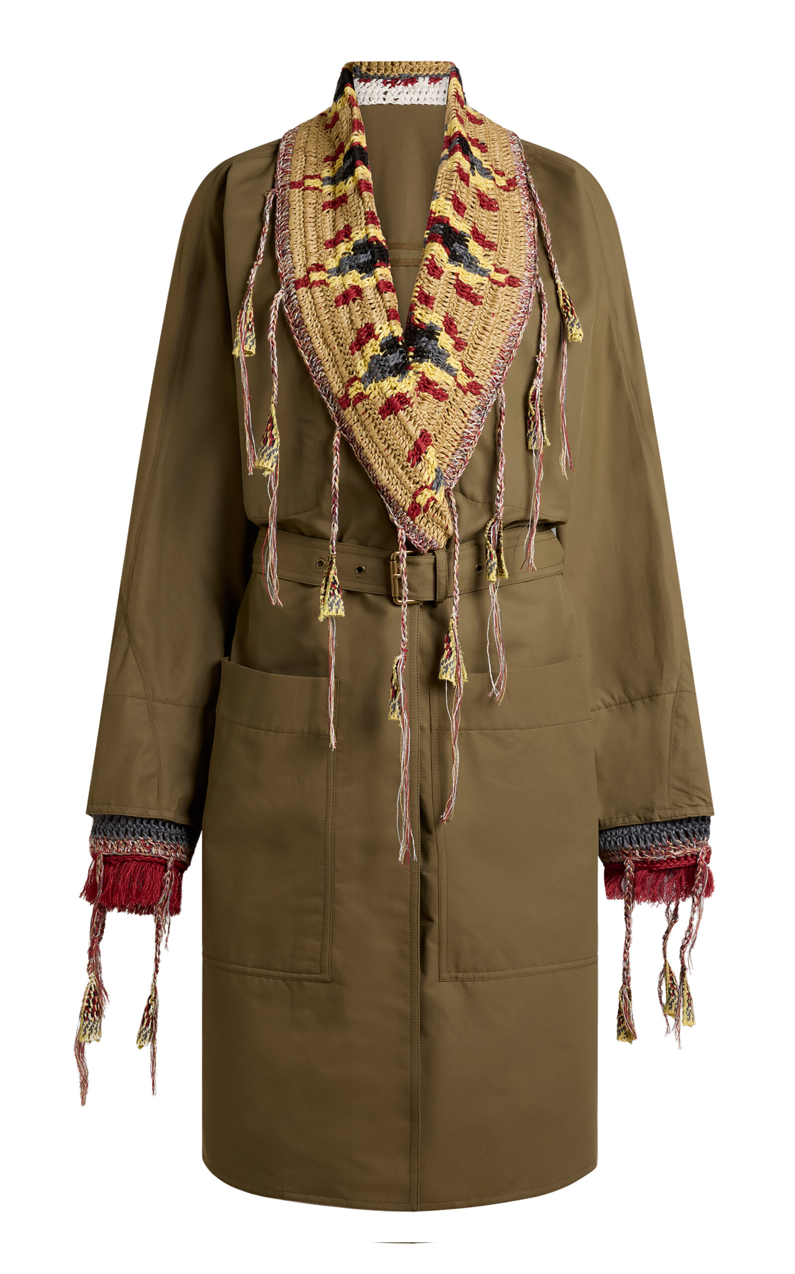 Etro Knit-detailed Gabardine Coat In Green