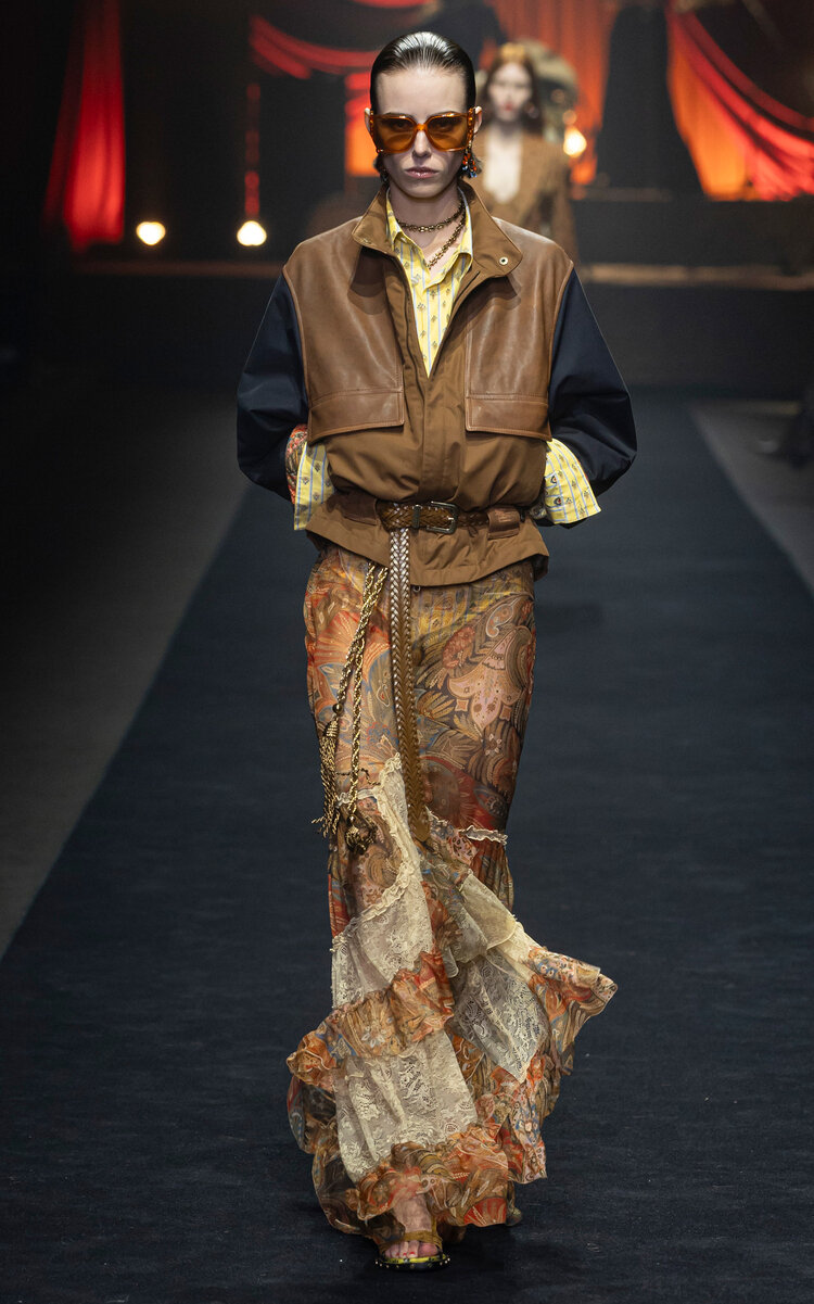 Etro Lace-Trimmed Ruffled Silk Maxi Skirt - Multi