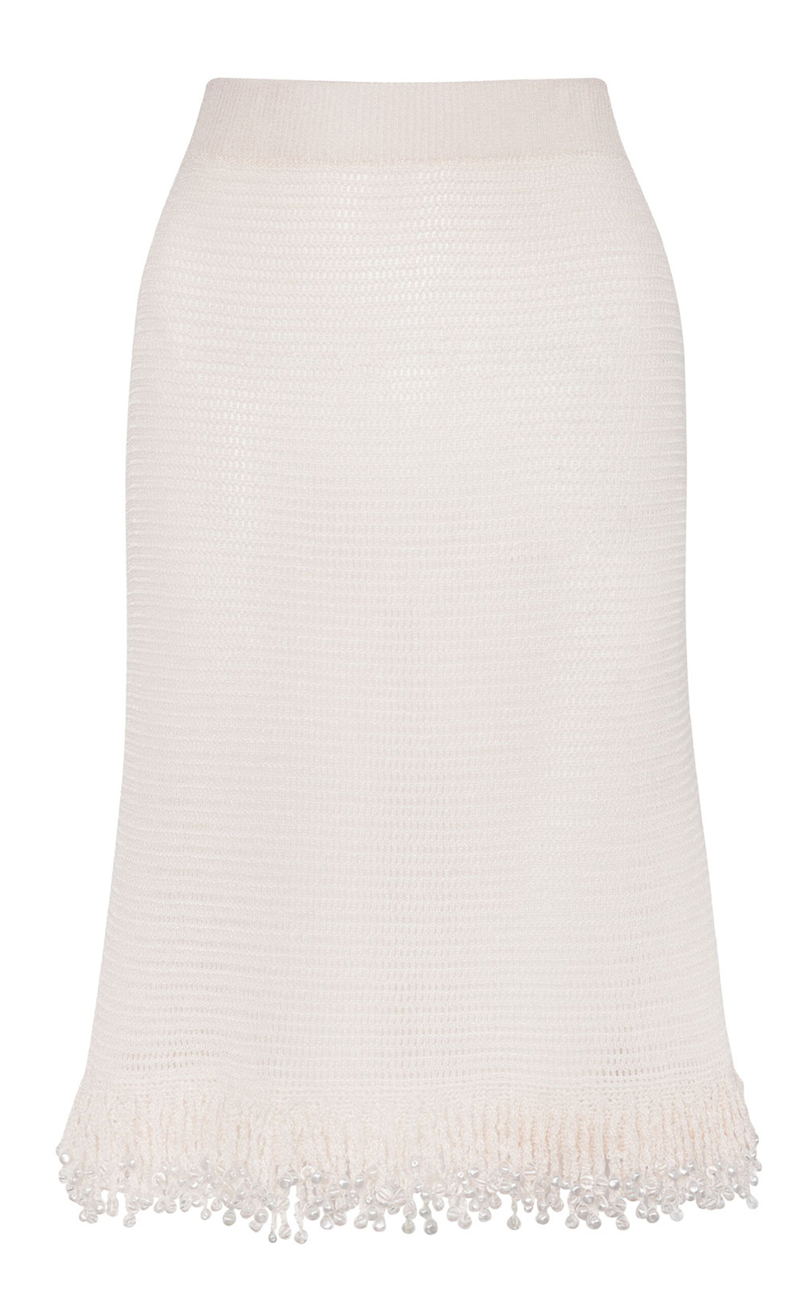 Paris Georgia Fringed Knit Cotton Midi Skirt