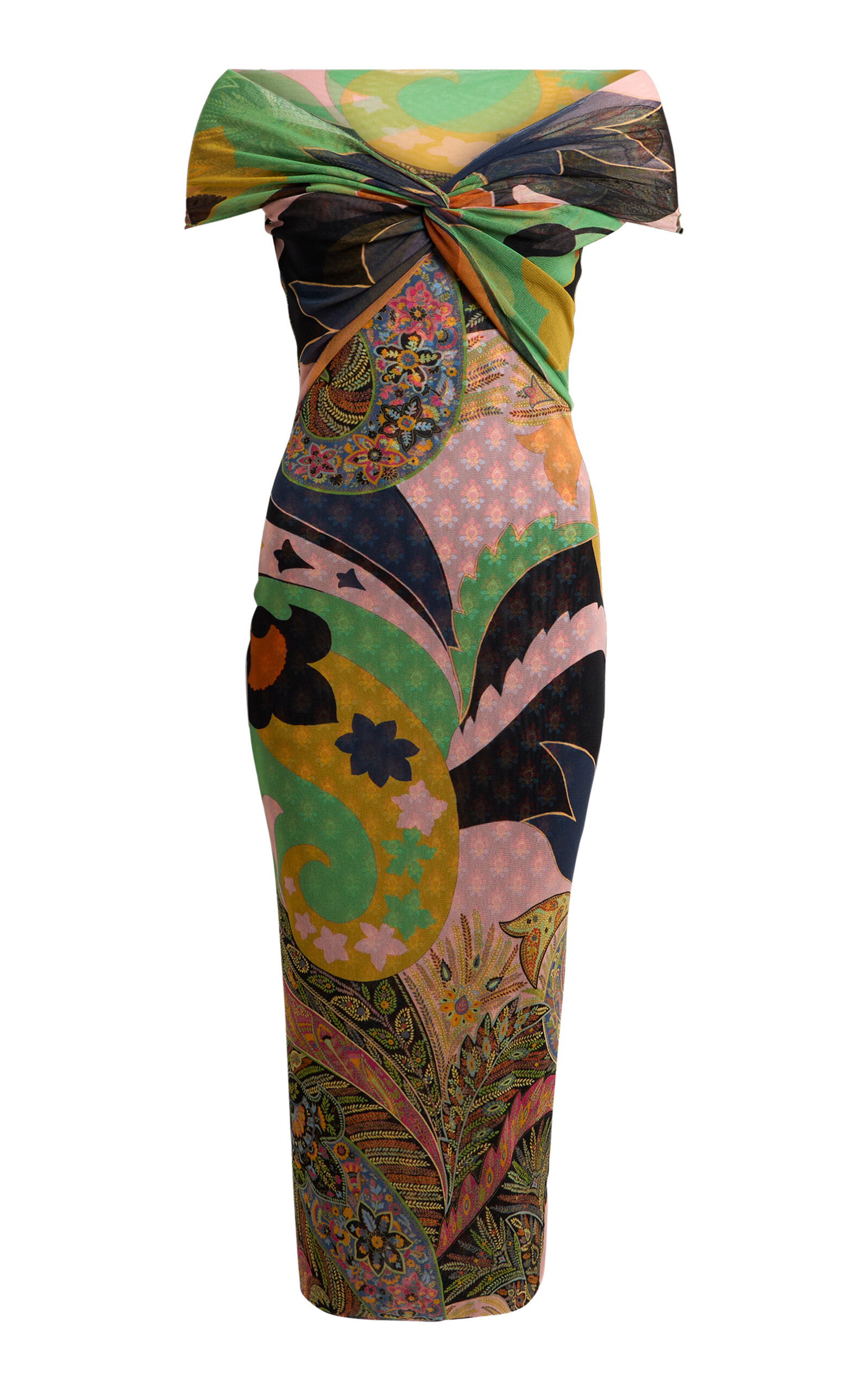 Etro Off-The-Shoulder Mesh Midi Dress - Multi