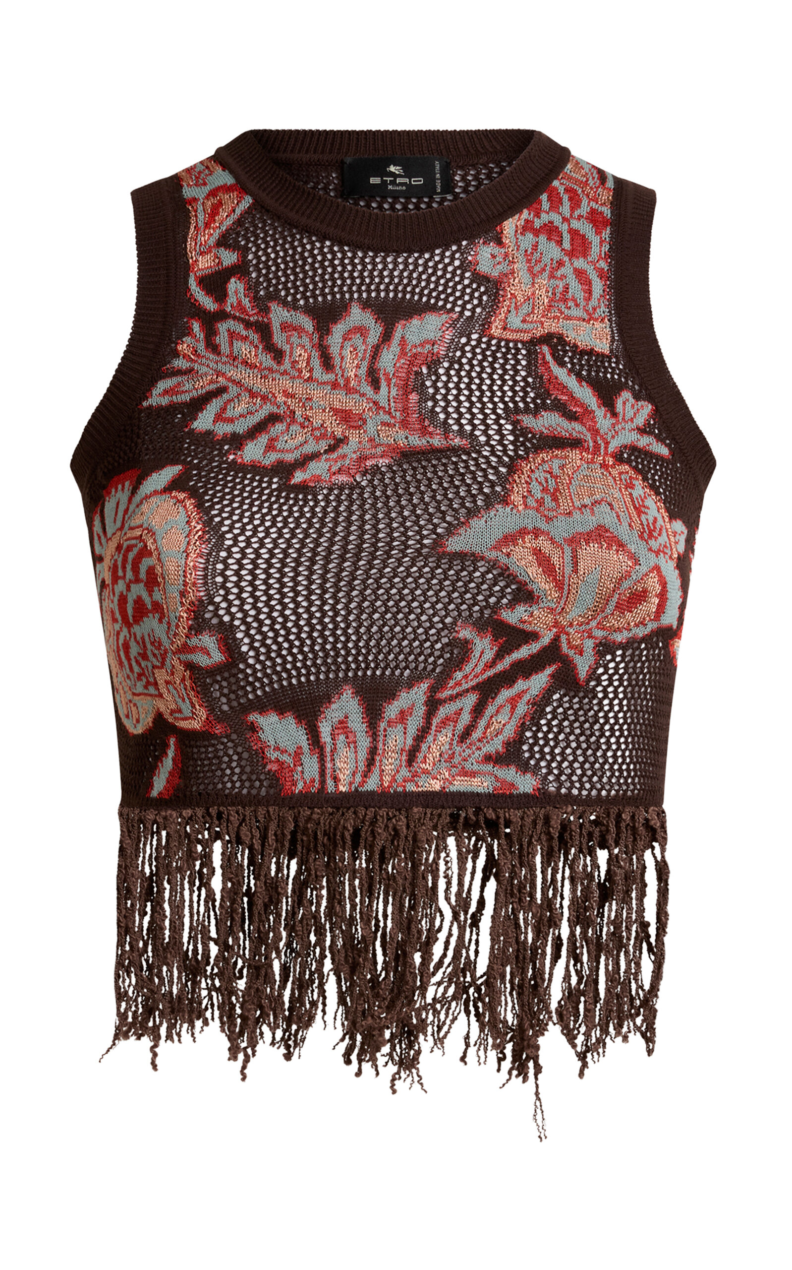 Etro Fringed Knit Crop Top In Burgundy