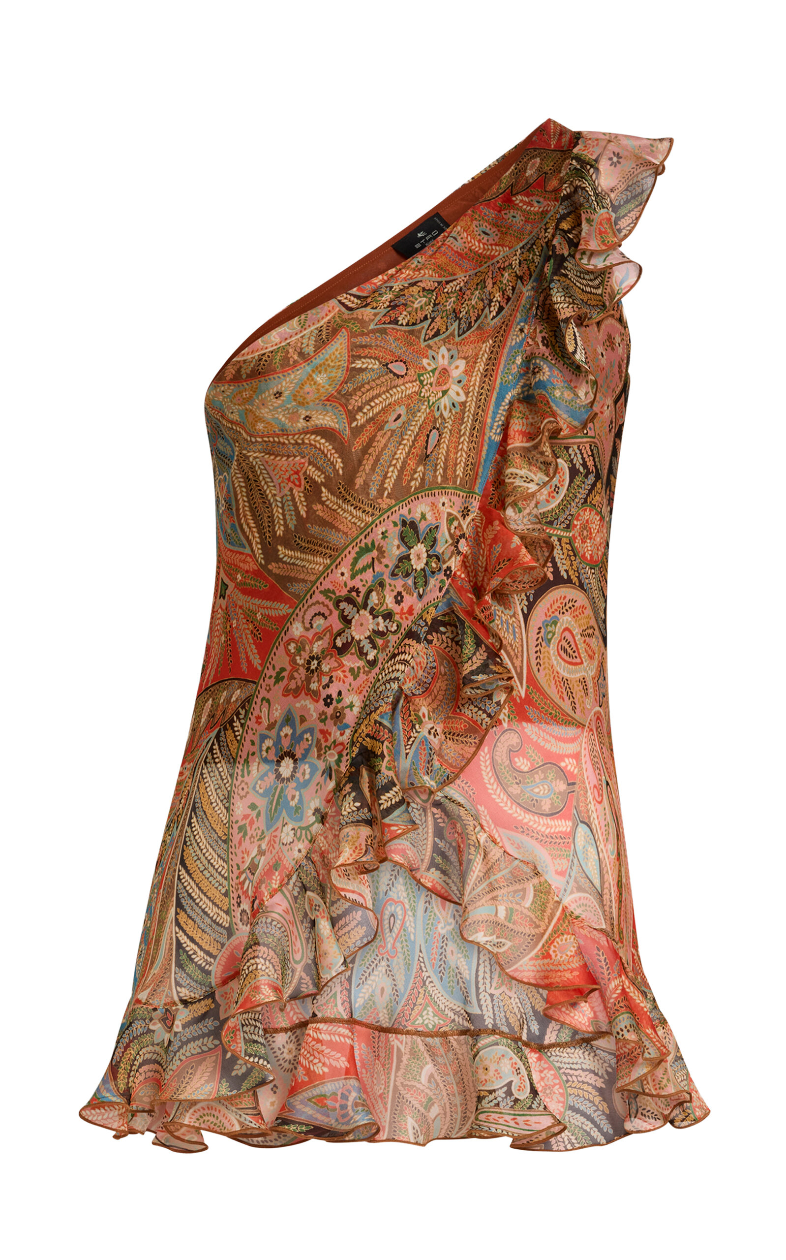 Etro Ruffled One-Shoulder Silk Top - Multi