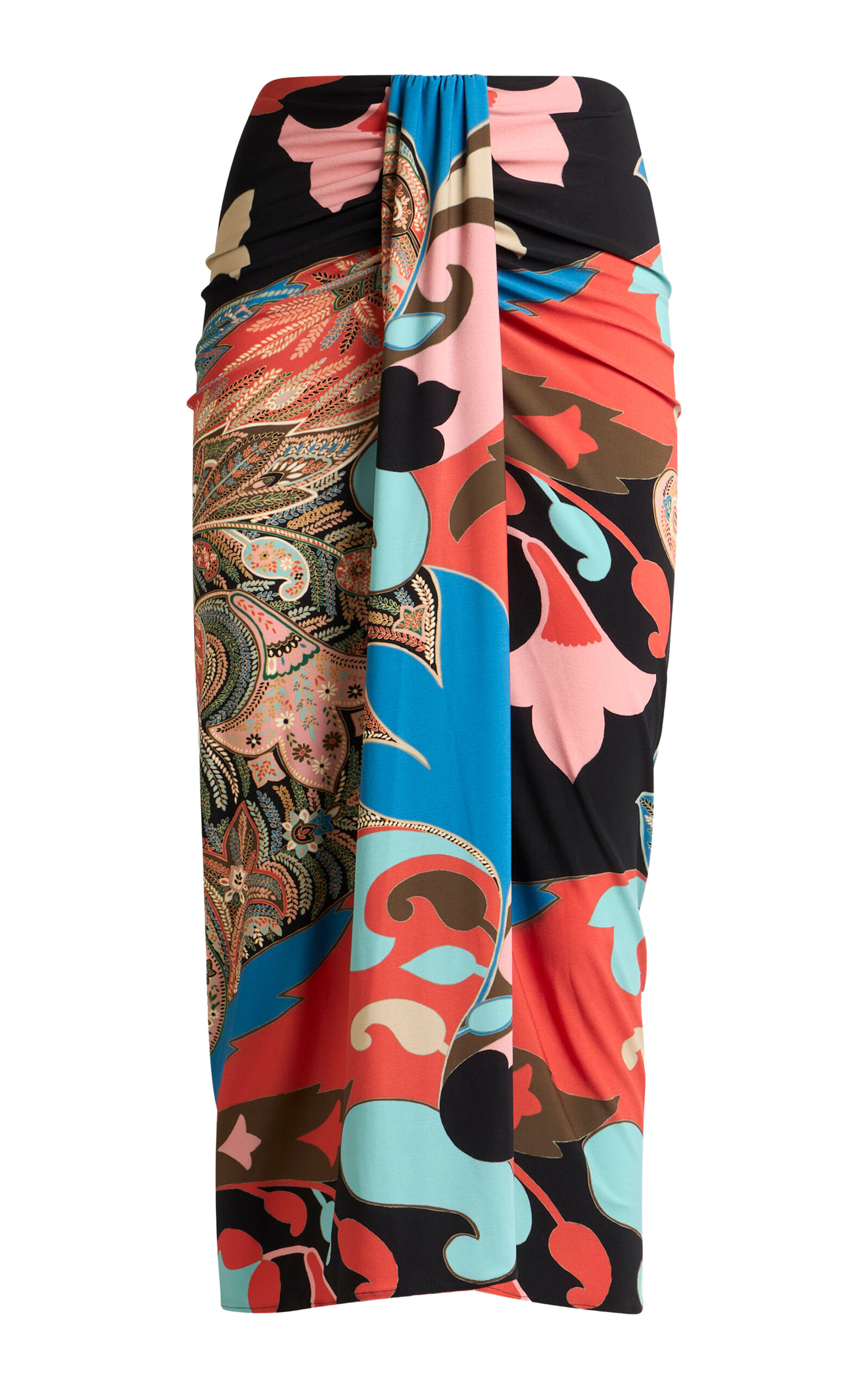 Etro Printed Jersey Sarong Midi Skirt In Multi