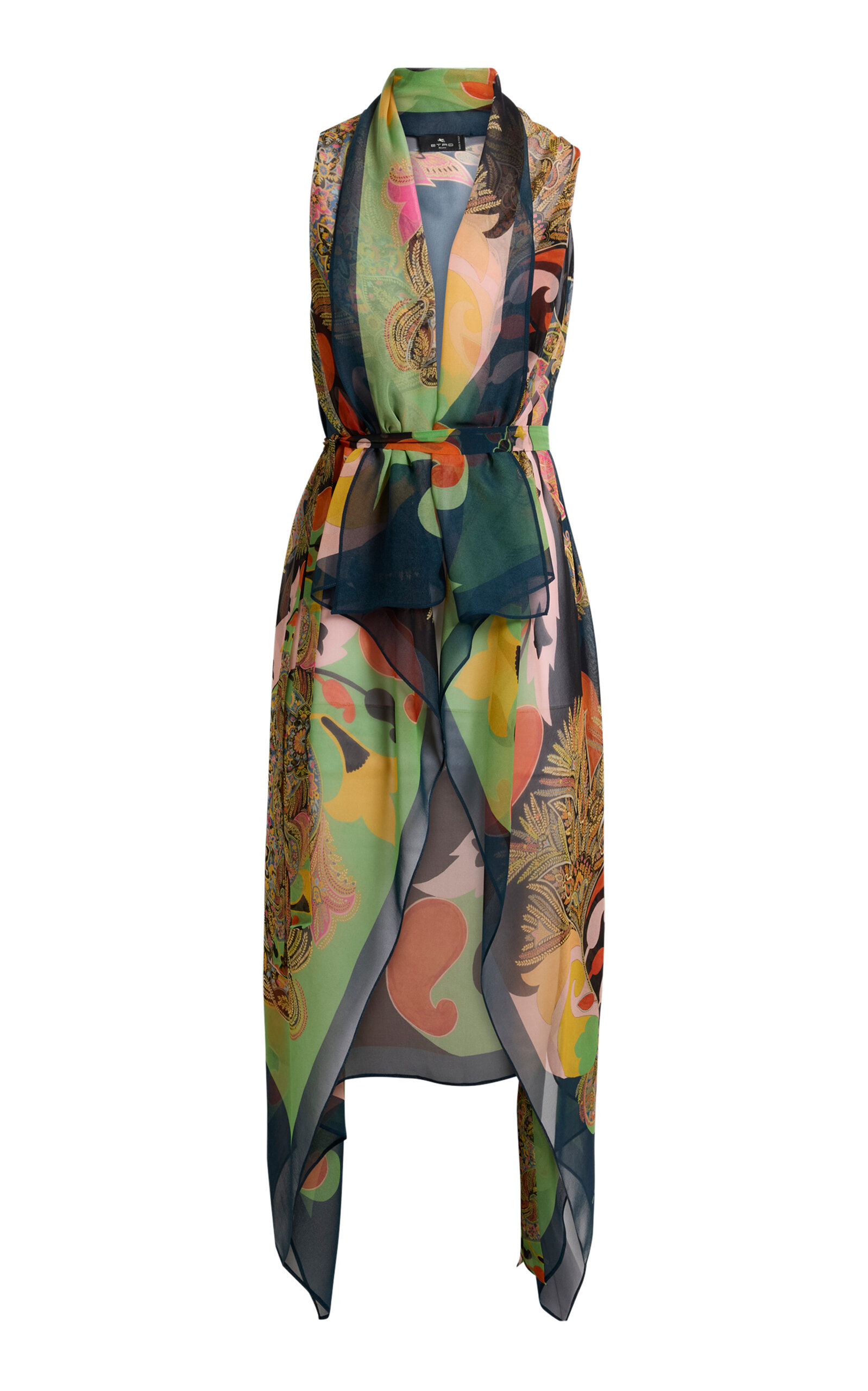 Etro Long Silk Vest In Multi