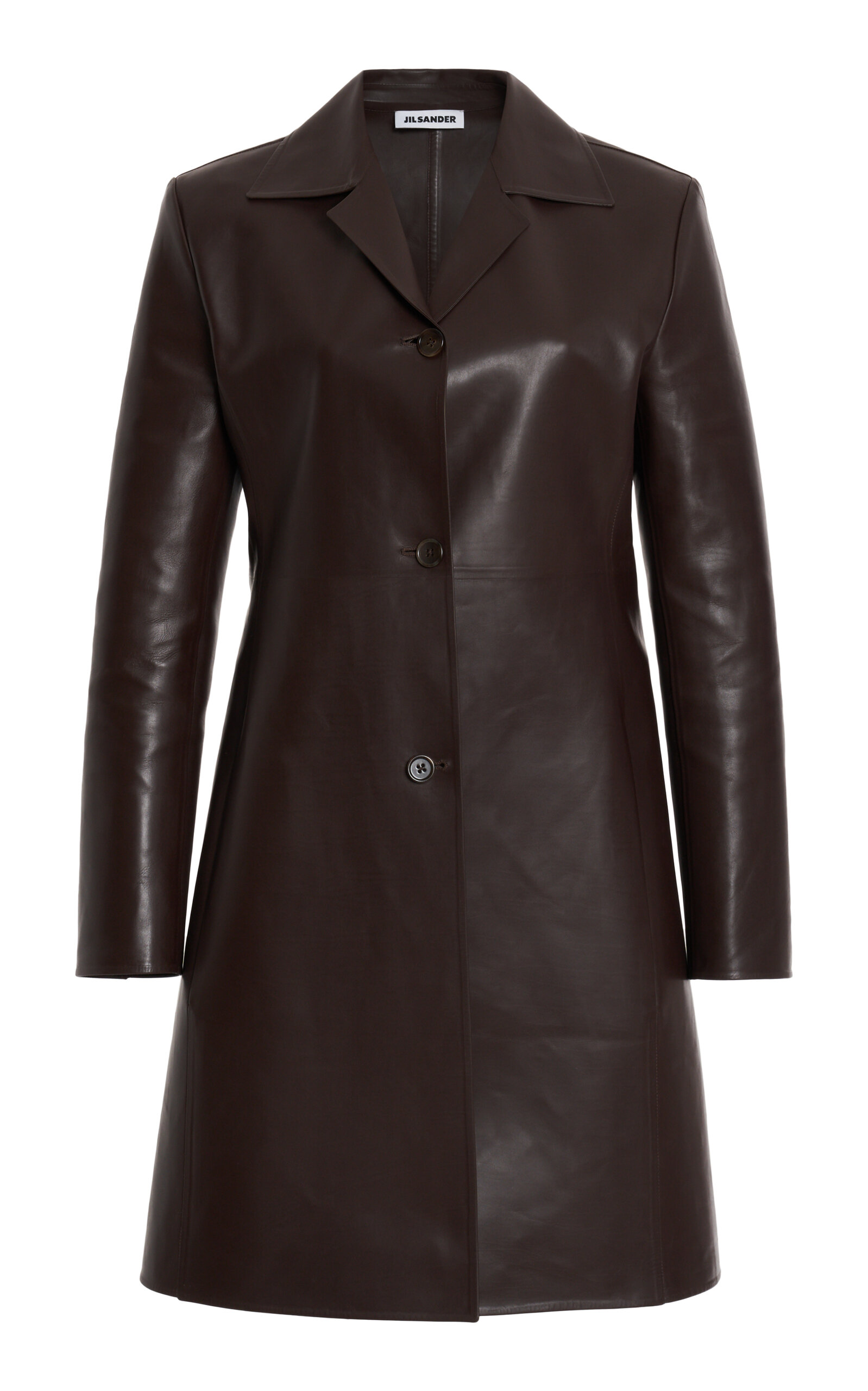 Jil Sander Single-Breasted Leather Coat - Brown
