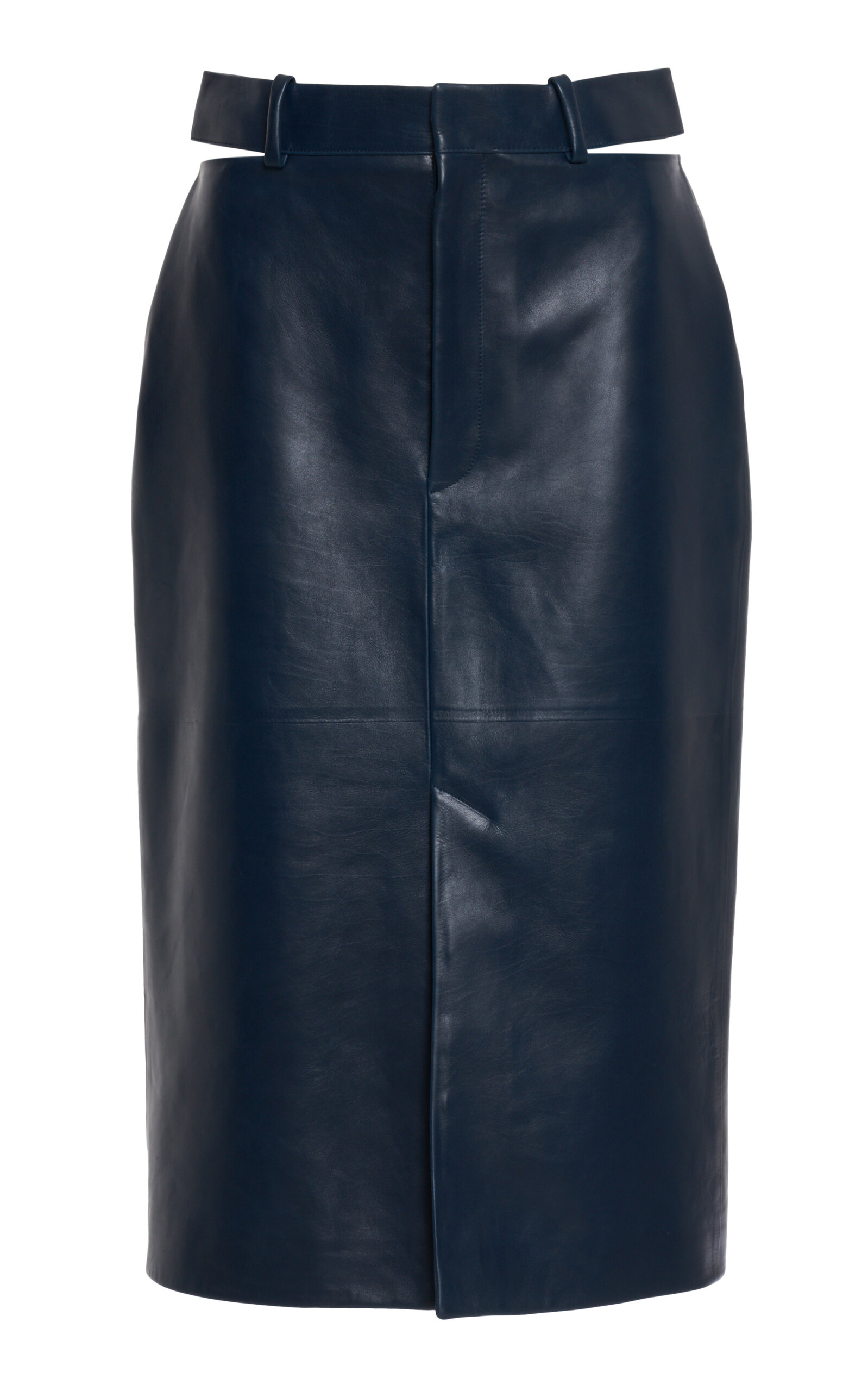 Jil Sander Slashed Waist Leather Midi Skirt - Blue