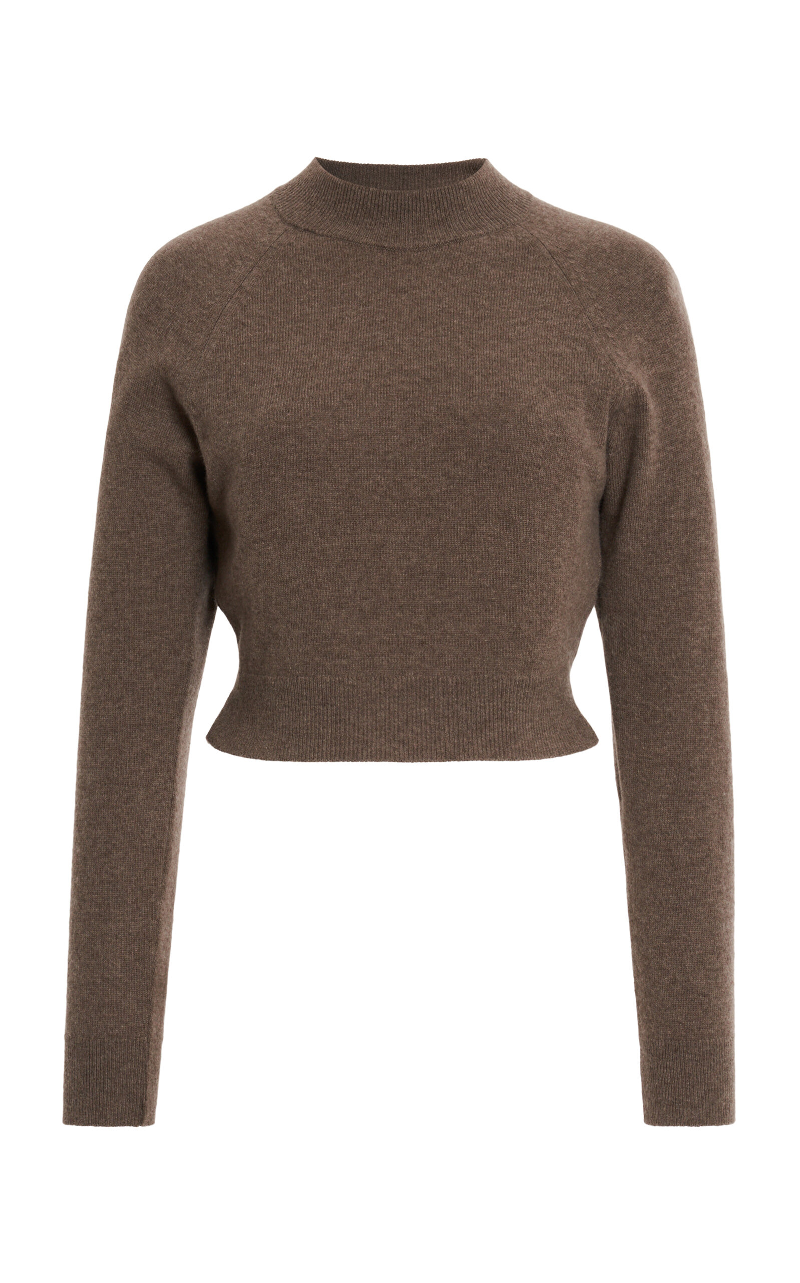 Jil Sander Wool-Cashmere Mock Neck Cropped Sweater - Brown