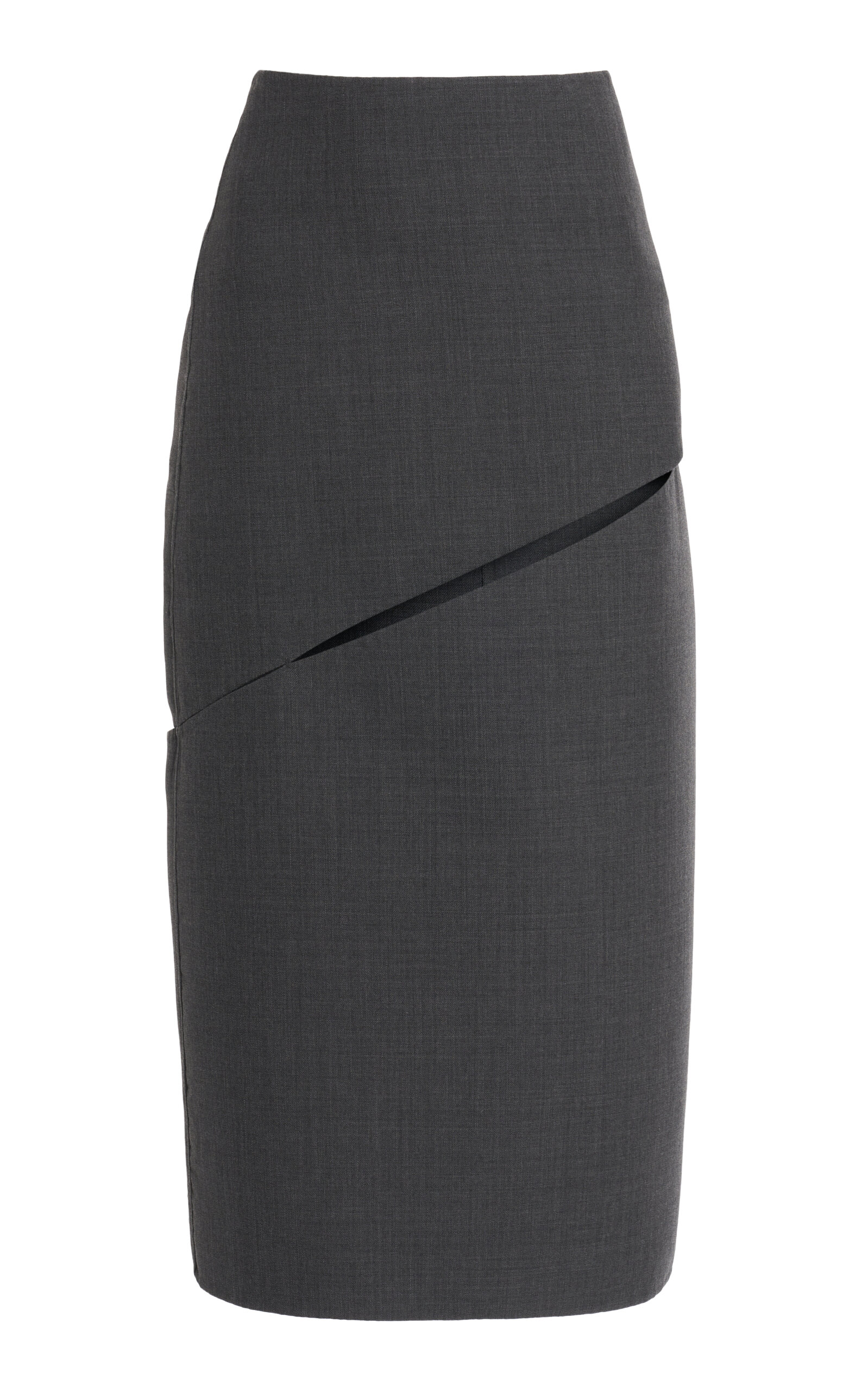 Jil Sander Open-seam Wool-silk Midi Skirt In Gray