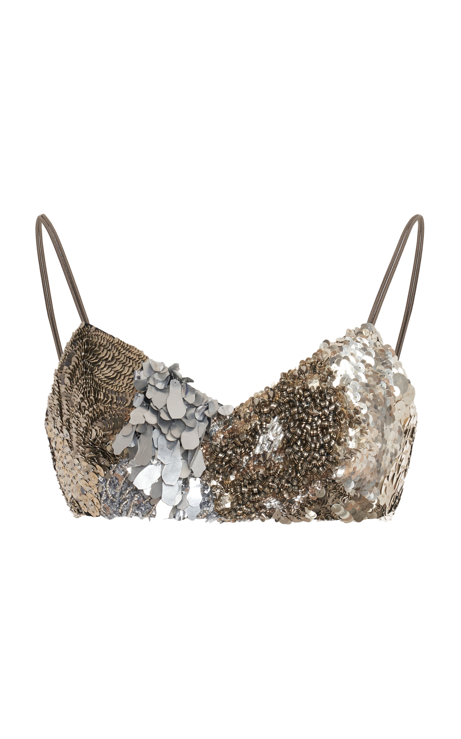 Jil Sander Sequin Embroidered Silk Blend Bra Top - Black