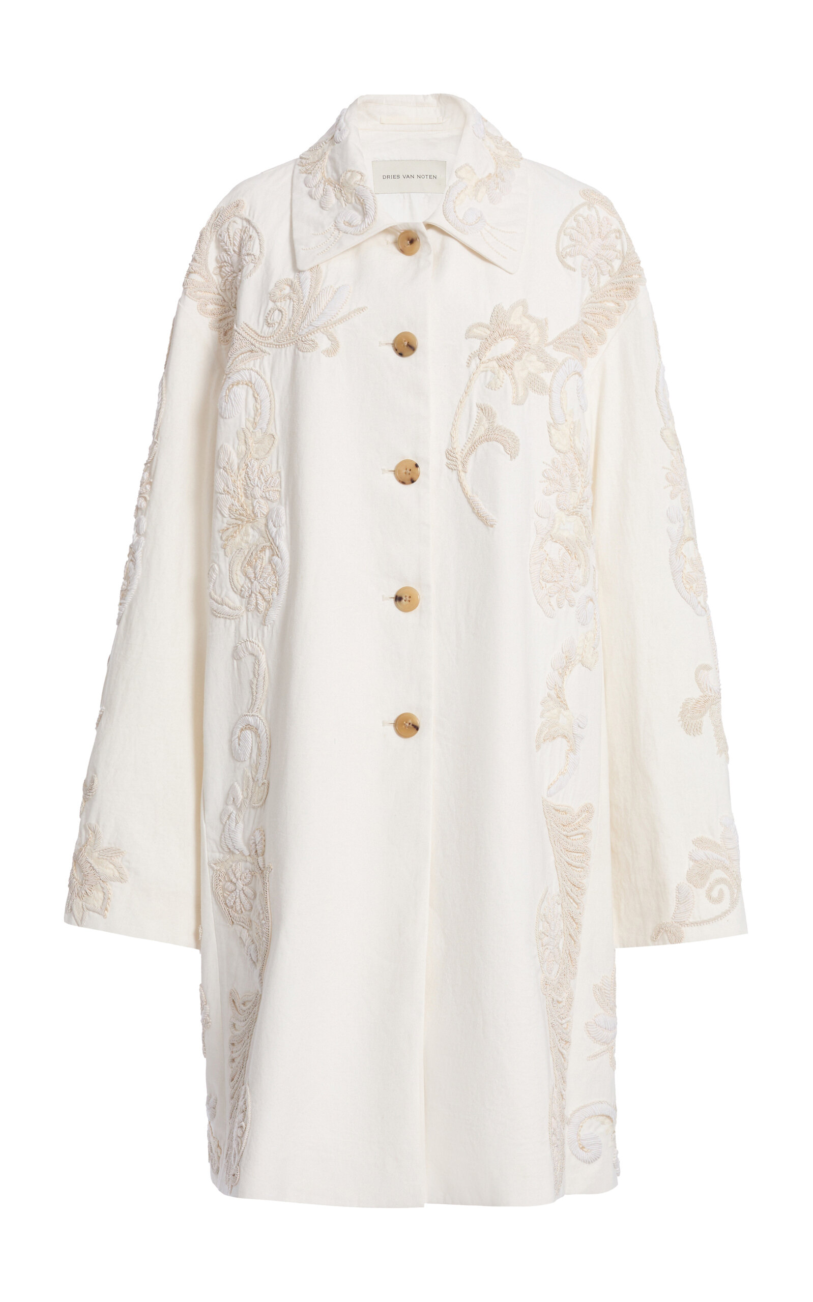 Dries Van Noten - Rondero Embroidered Cotton-Canvas Coat - Off-White - S - Moda Operandi