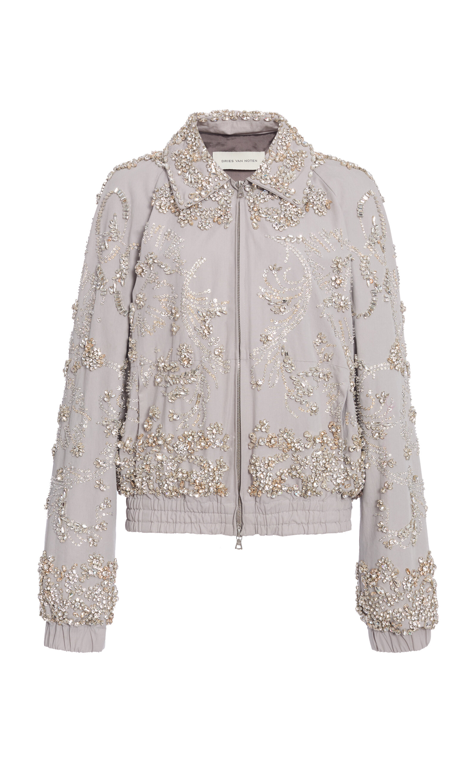 Dries Van Noten Vinnia Embroidered Cotton-poplin Jacket In Gray