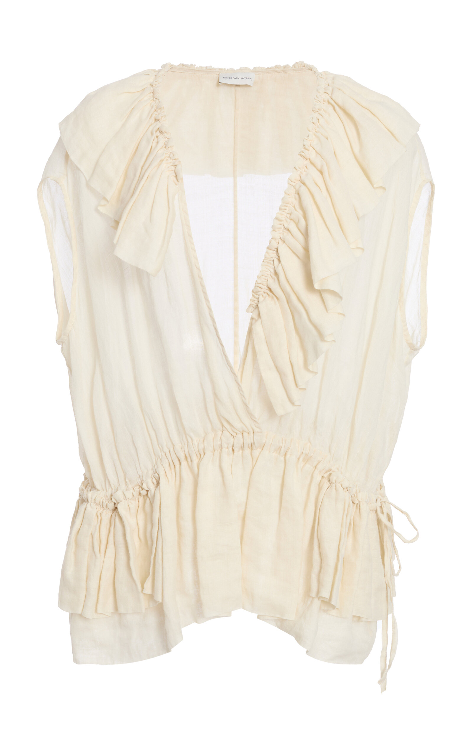 Dries Van Noten Cally Bis Ruffled Mousseline-Ramie Top