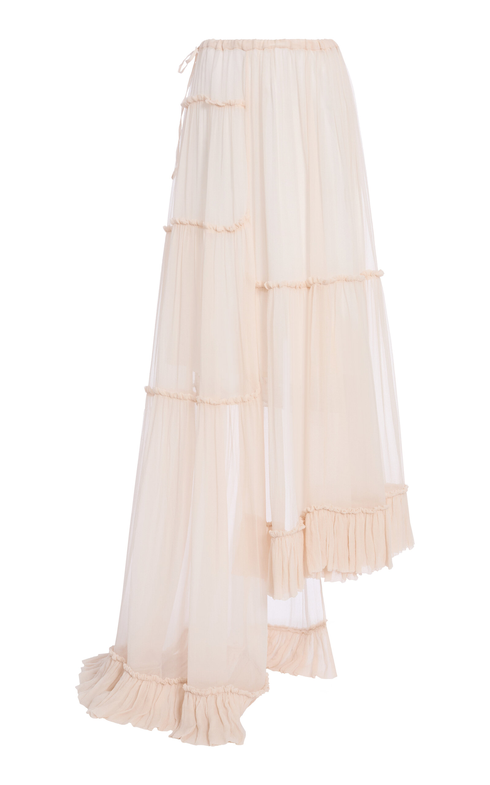 Dries Van Noten Sunia Bis Asymmetric Washed Mousseline-Silk Maxi Skirt