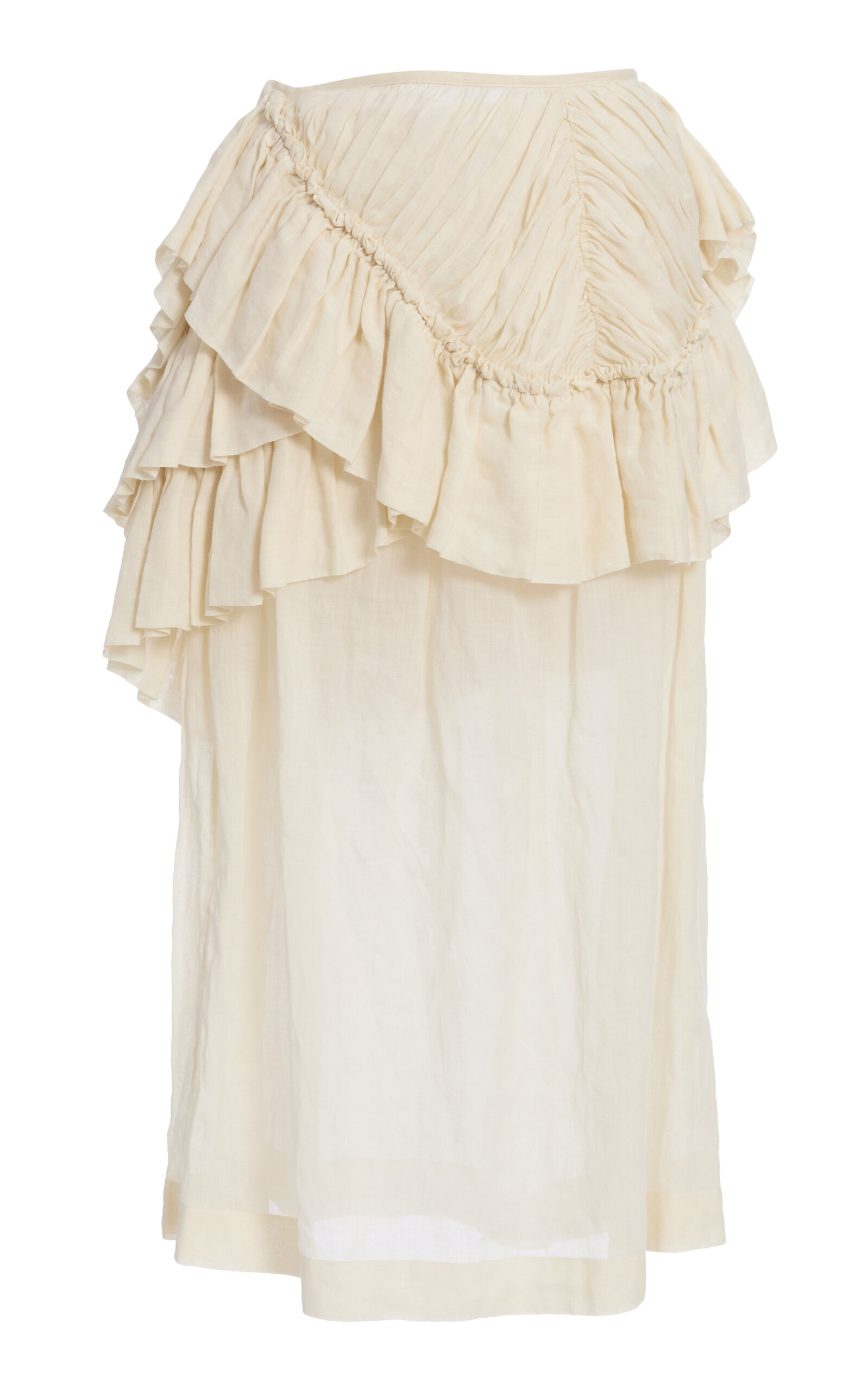 Dries Van Noten - Shelby Ruffled Mousseline-Ramie Mini Skirt - Ivory - FR 34 - Moda Operandi