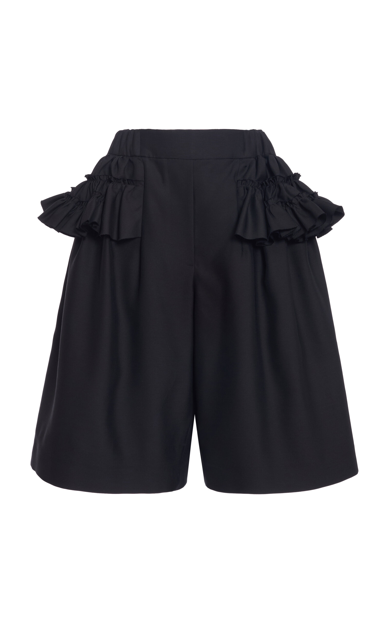Dries Van Noten Pacuna Ruffled Wool-Silk Knee-Length Shorts - Black