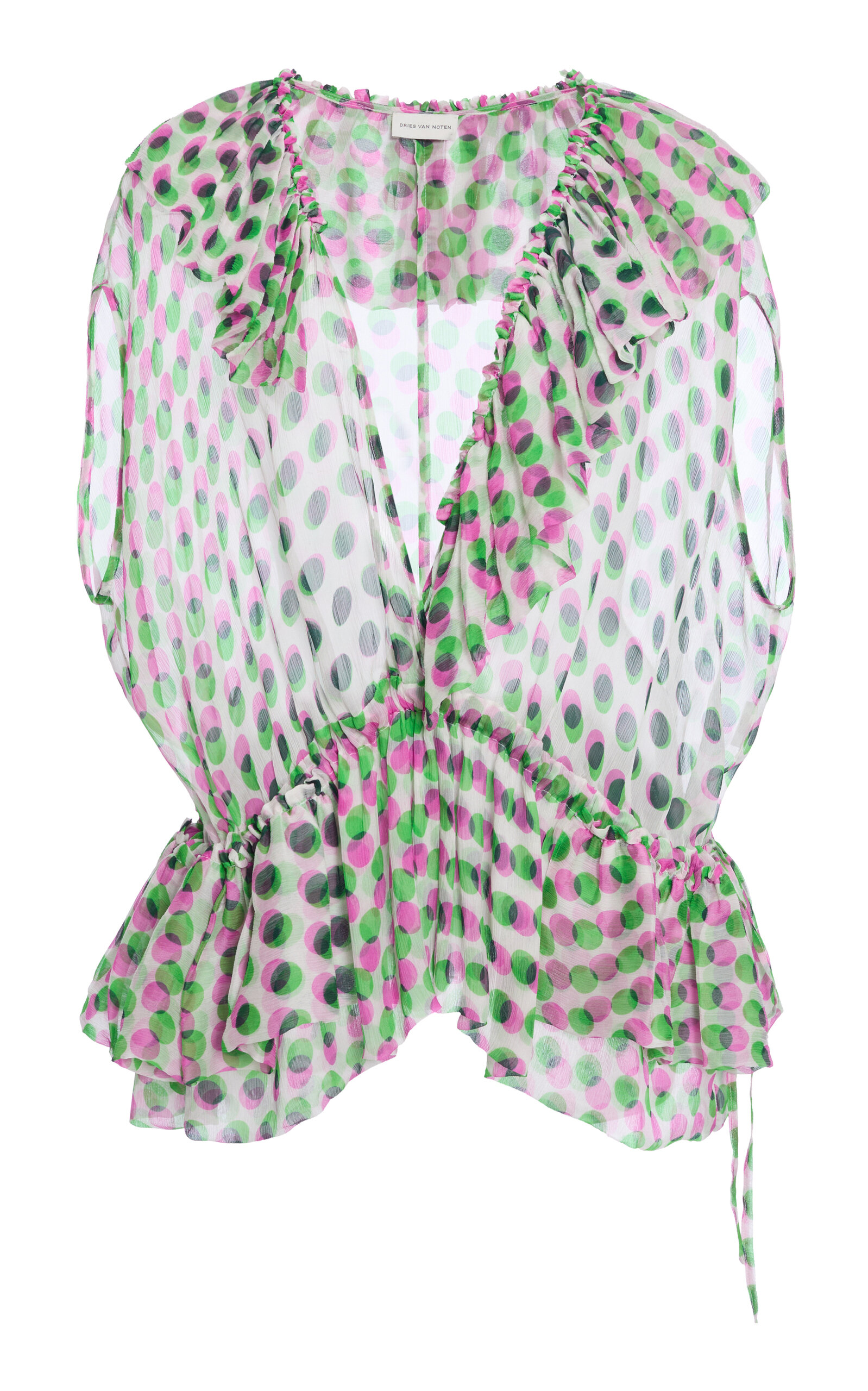 Dries Van Noten Cally Bis Polka-Dot Silk-Creponne Top