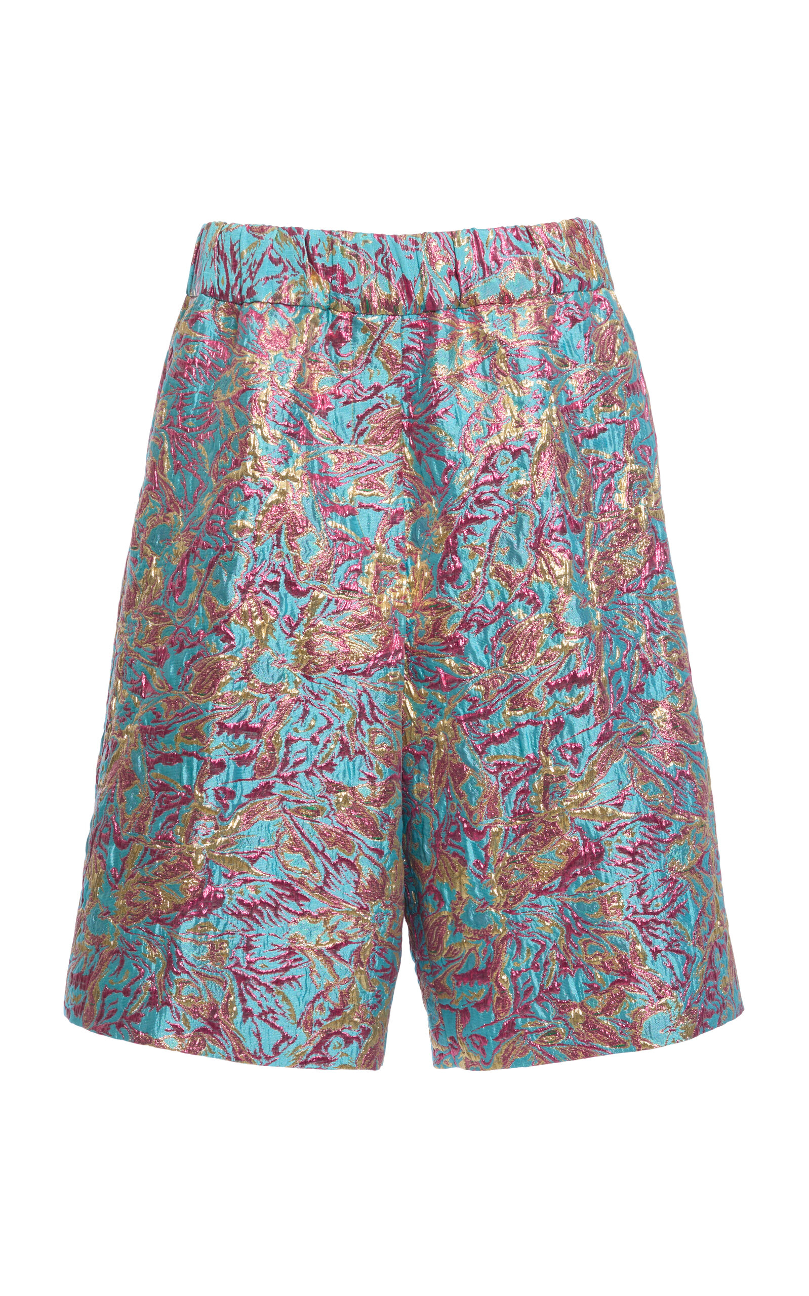 Dries Van Noten Pomy Bis Floral Jacquard-lamé Knee-length Shorts In Multi