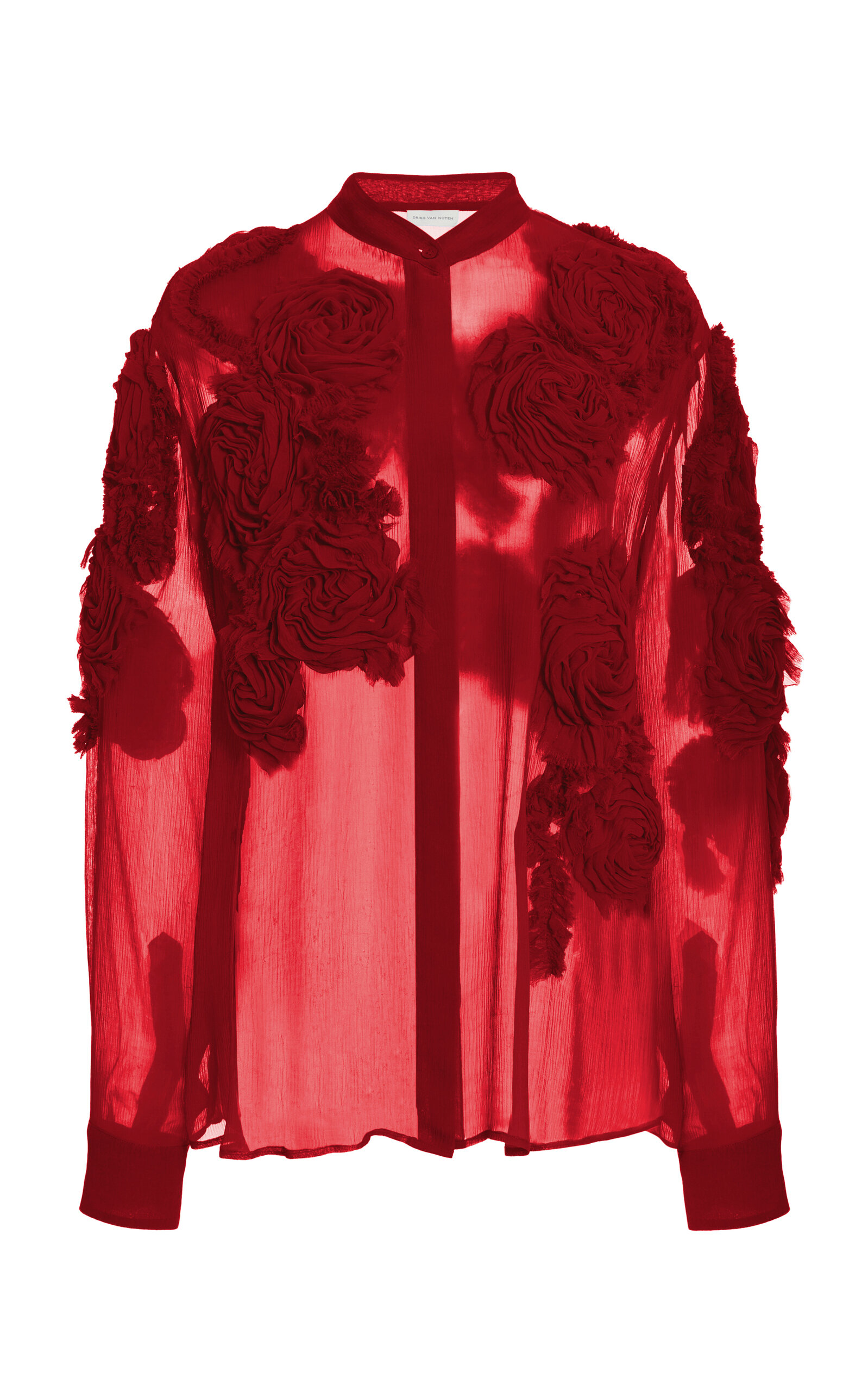 Dries Van Noten Chowsa Rose-Embellished Chiffon Blouse - Red