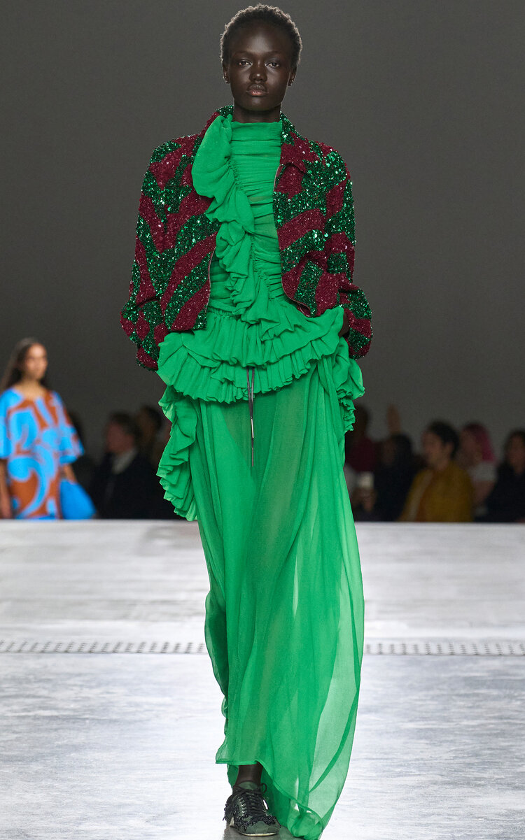 Dries Van Noten Chuchu Ruffles Mousseline-silk Top In Multi