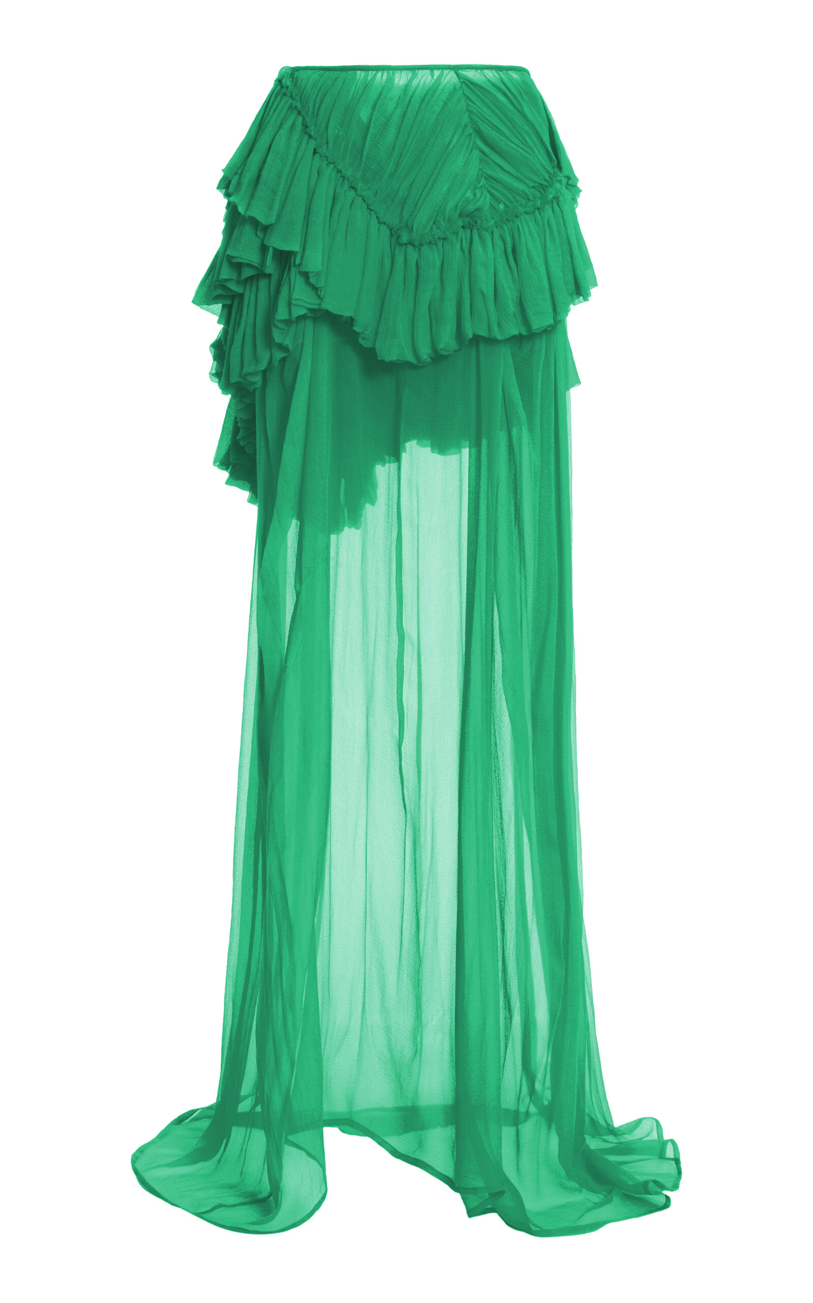 Dries Van Noten Shelby Ruffled Mousseline-silk Mini Skirt In Green