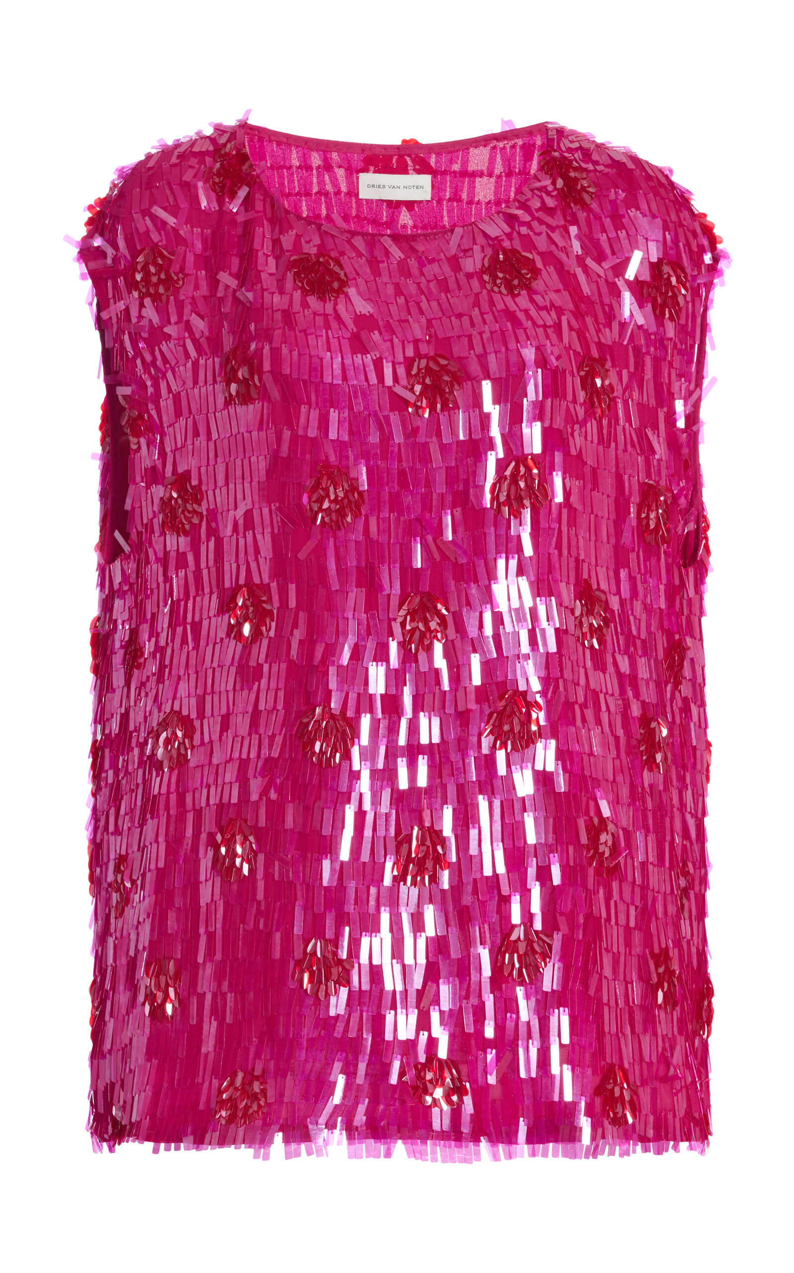 Dries Van Noten Cuzco Sequined Silk Top - Fuchsia