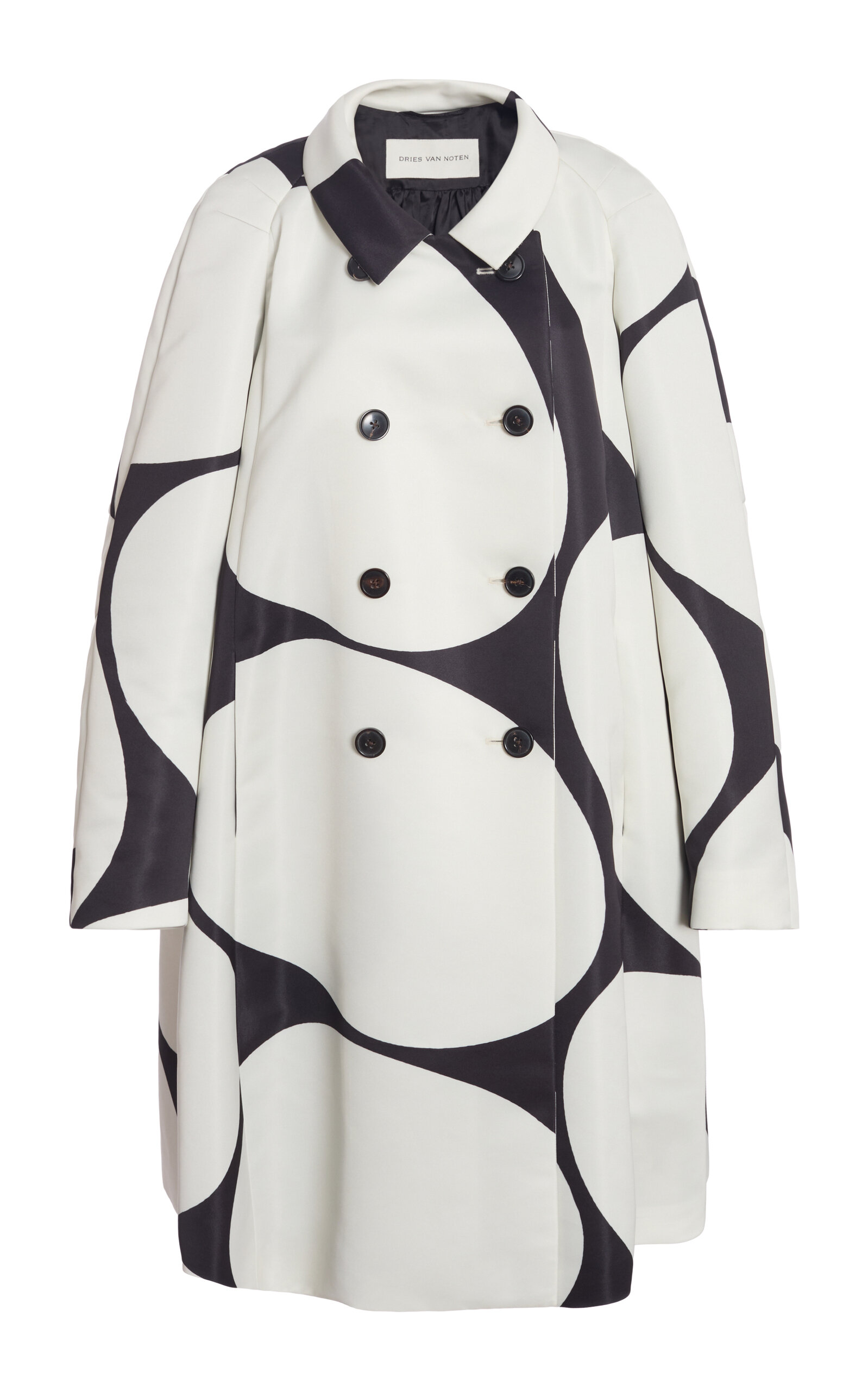 Dries Van Noten Ripa Printed Duchess-Satin Coat - Black/white