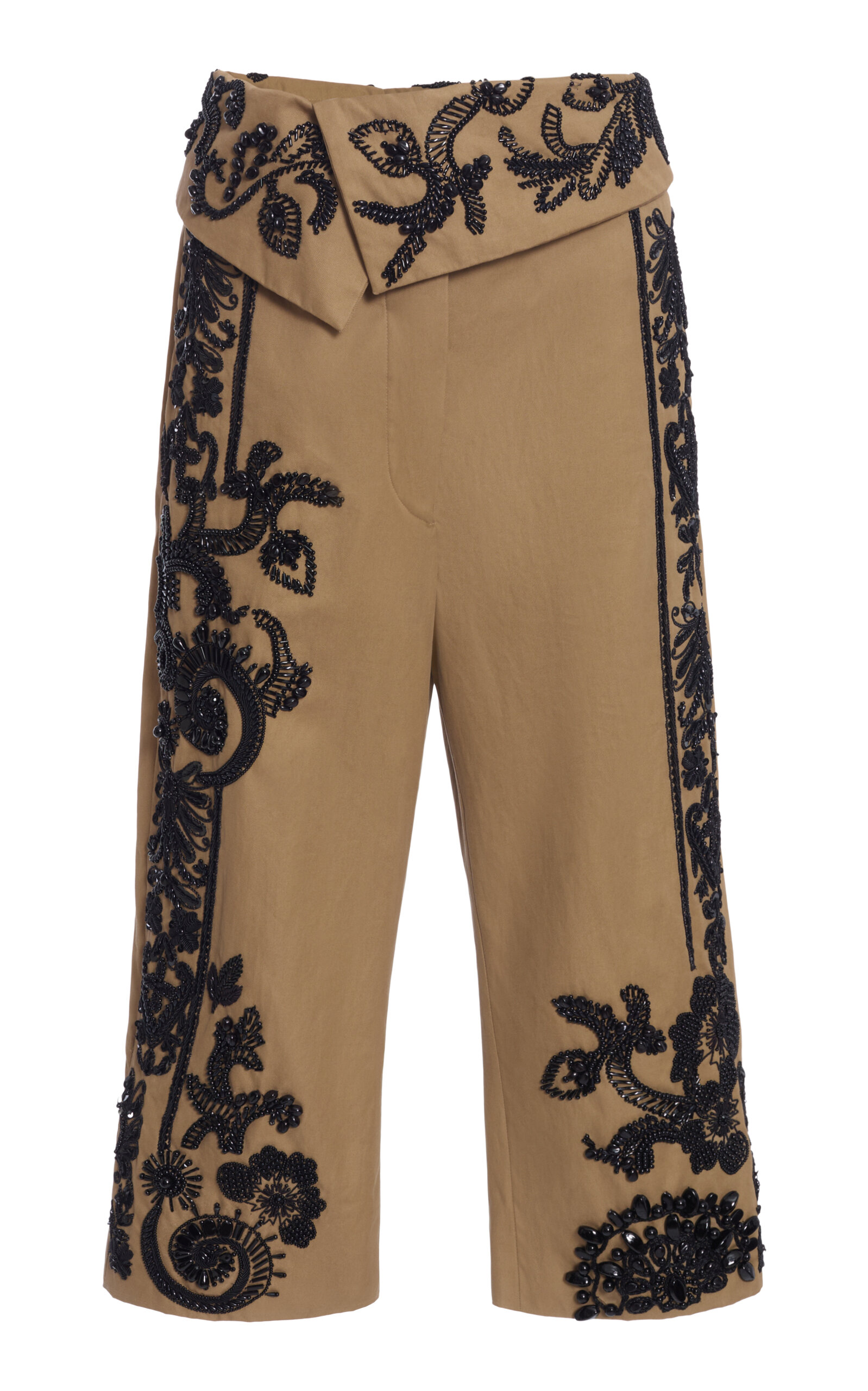 Dries Van Noten Prissy Embellished Cotton-Twill Straight-Leg Capri Pants - Tan