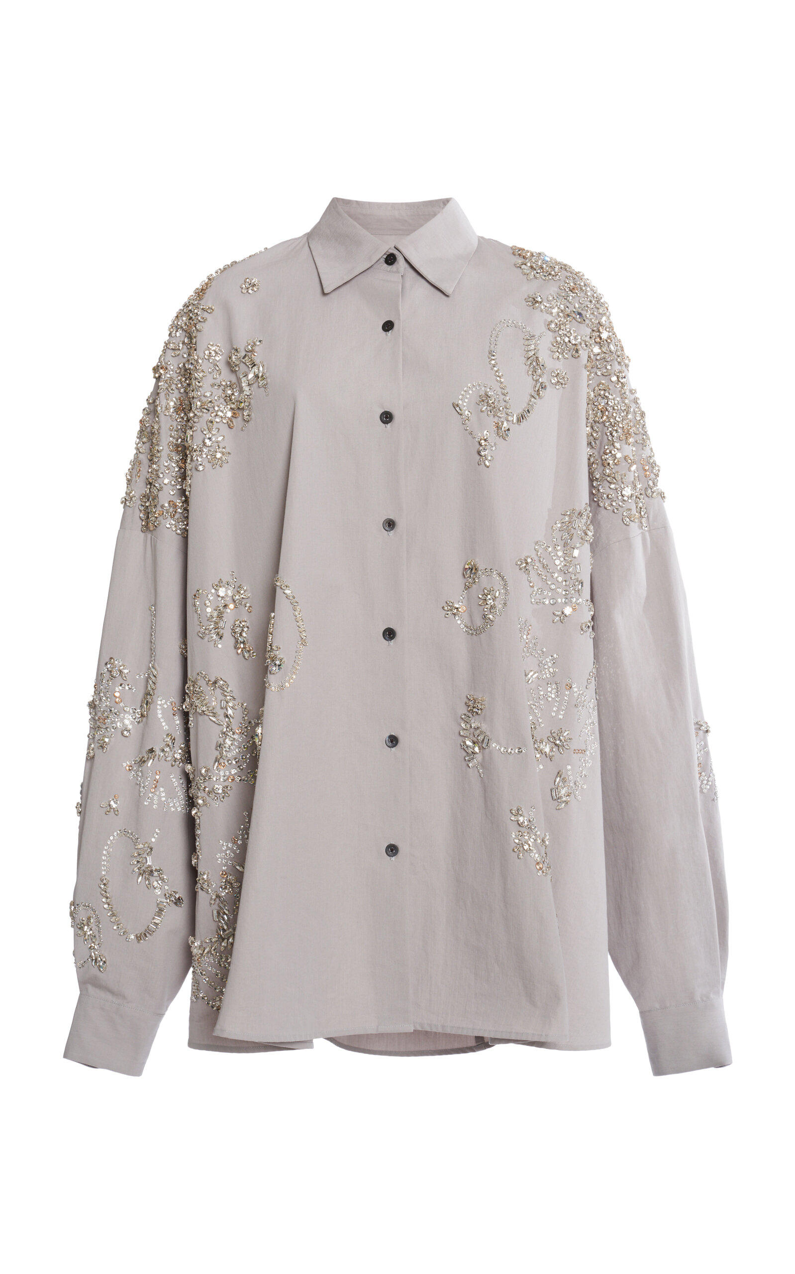 Dries Van Noten Casia Embellished Cotton-poplin Shirt In Gray