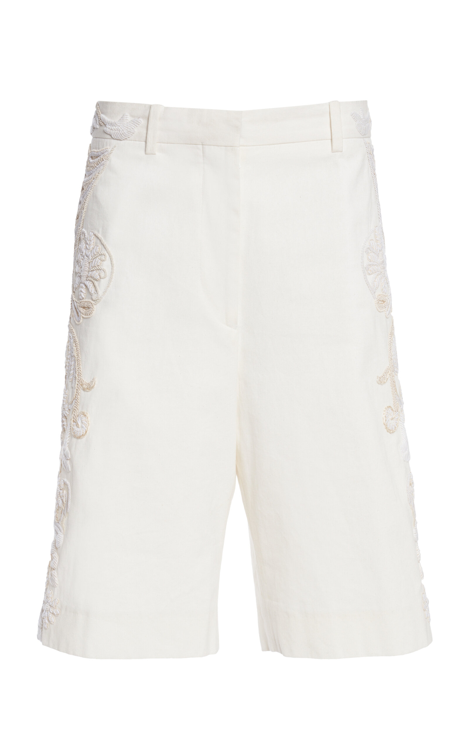 Dries Van Noten Pilar Embroidered Cotton-canvas Knee-length Shorts In White