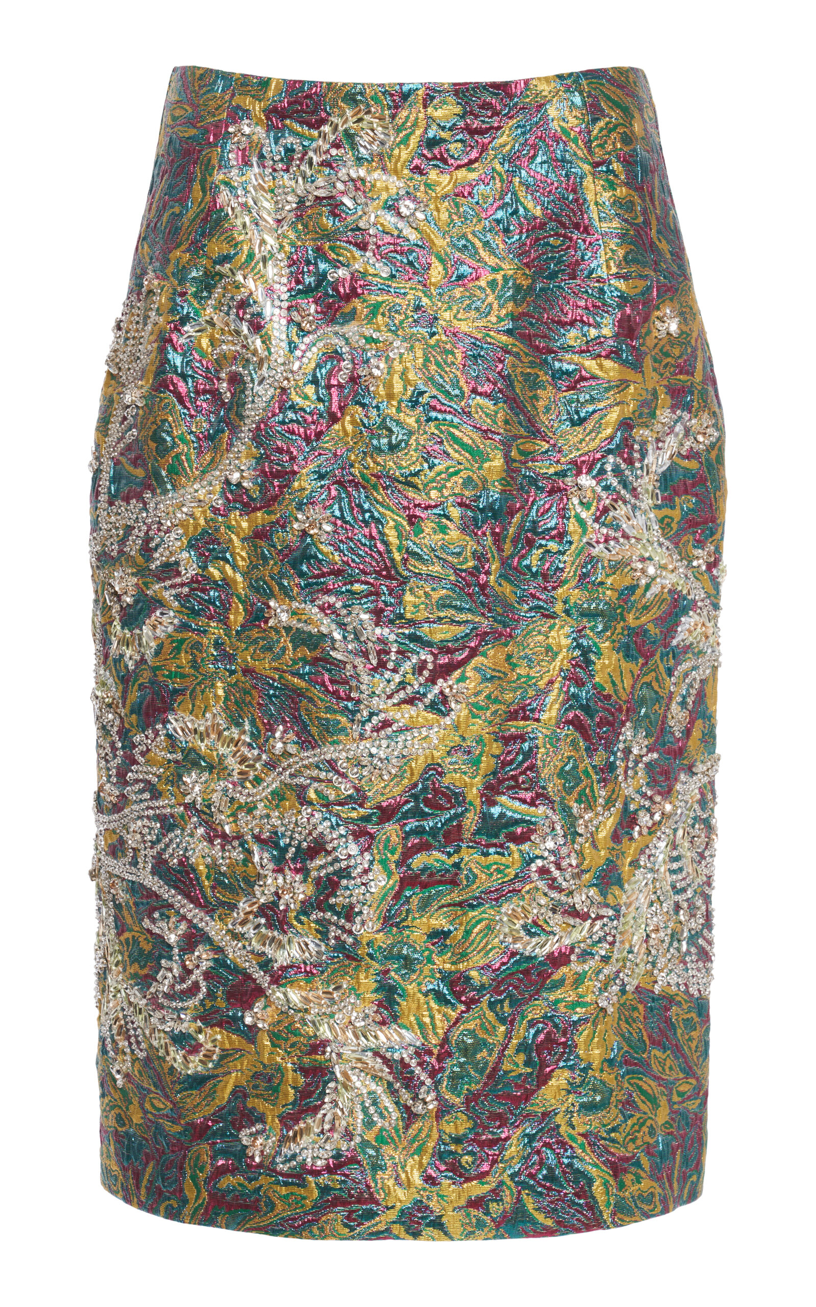 Dries Van Noten Summer Floral Jacquard-Lamé Midi Skirt - Multi