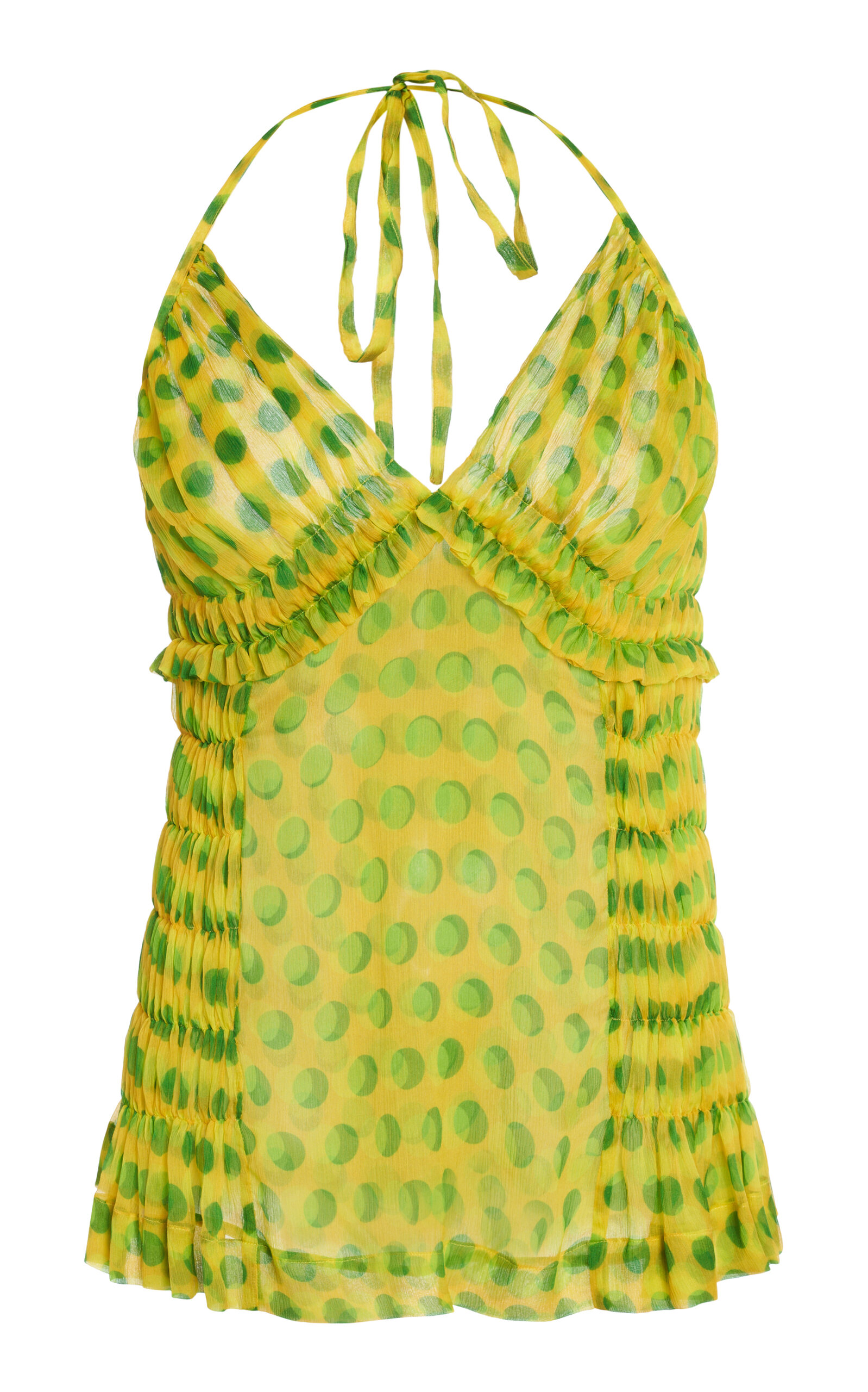 Dries Van Noten Cirina Polka-Dot Silk-Creponne Top - Yellow